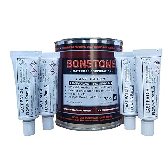 Bonstone Last Patch Limestone Repair Kit Quart Size with 4 Tubes, Repair Chips, Spalls, Broken Corners Glue Epoxy Adhesive Silverdale