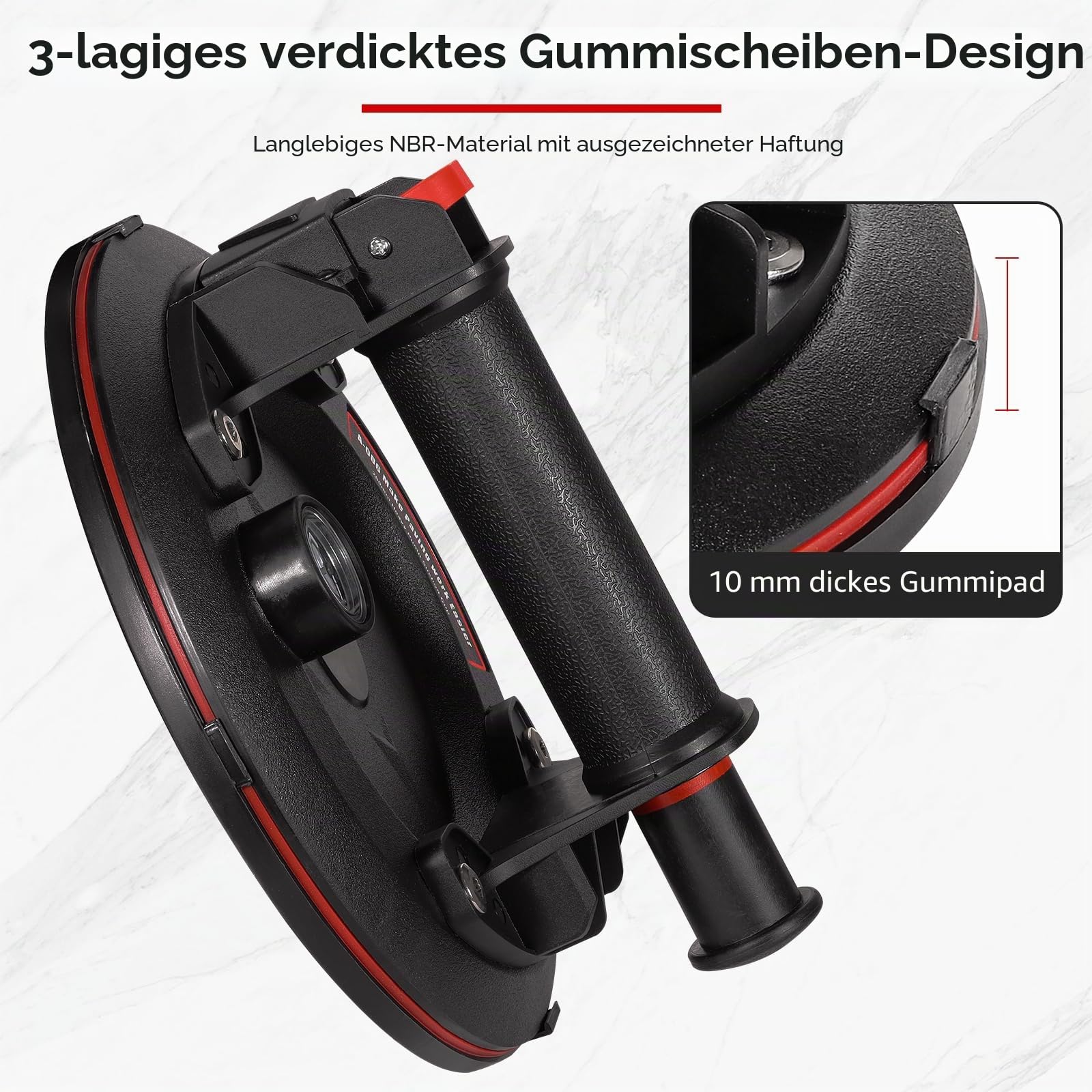 Glassauger 8" Saugheber Vakuum Saugnapf 662 lbs Tragkraft Leistungsstarke Industrielle Saugnapf mit Manometer Zum Anheben Von Großen Glasfliesen, Granit, Inklusive Tragetasche (2 Stück)