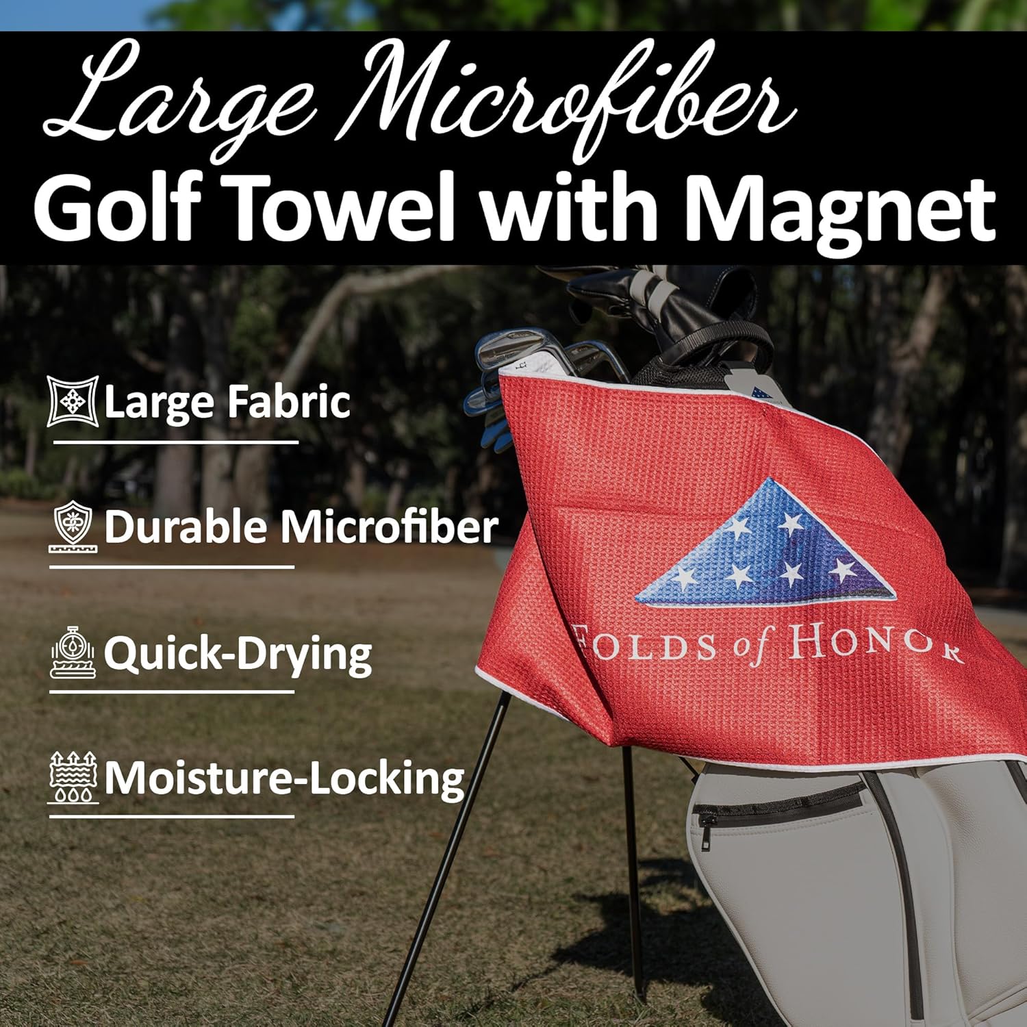 Golf Towel with Magnet, Metal Clip and Brush - 40" L x 16.9" W, Extra Large Microfiber Magnetic Towel for Golf Bags, Brush to Keep Your Gear Clean, Black/White - Image 9
