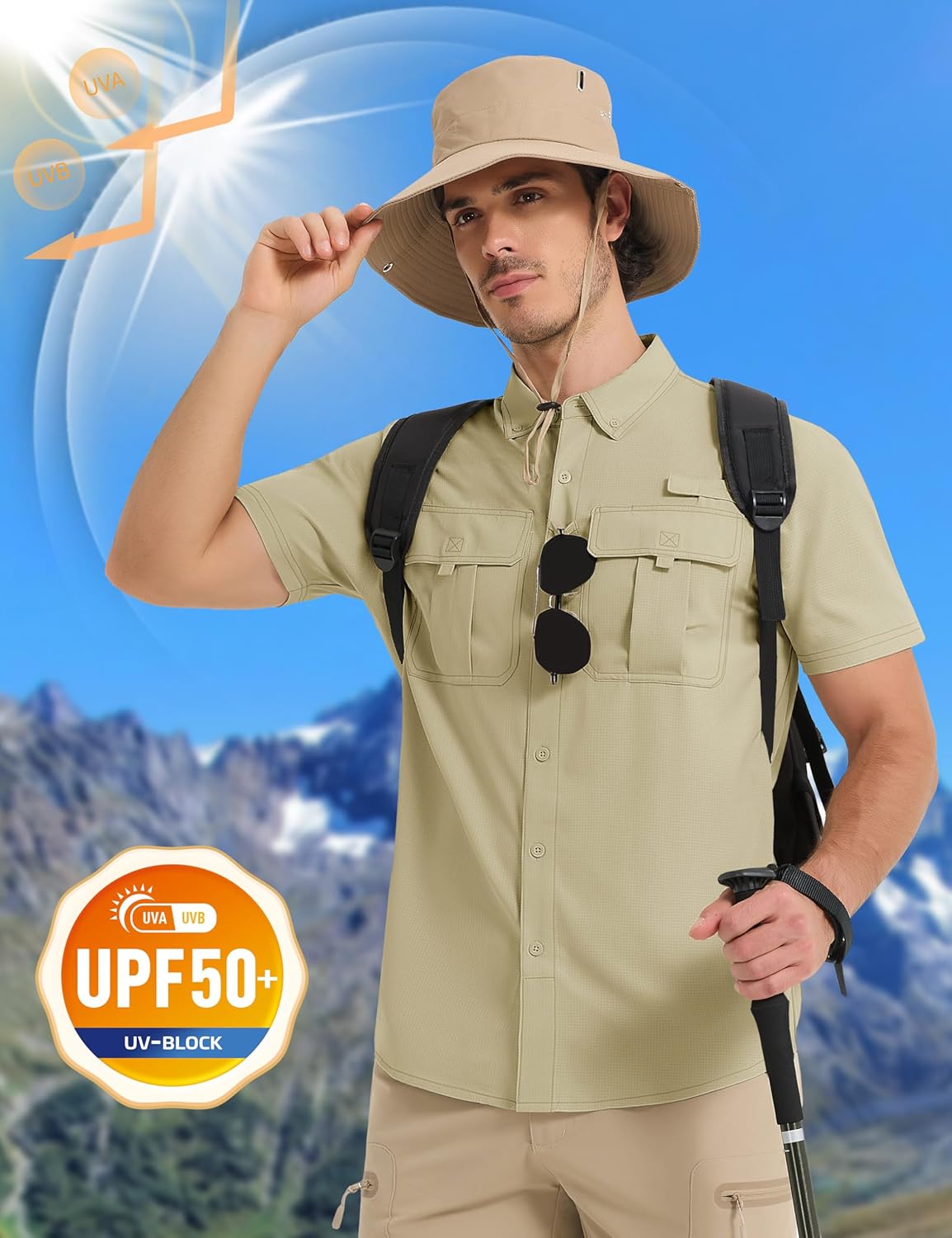 MAGCOMSEN Men's UPF 50+ Fishing Shirts UV Sun Protection Cooling Quick Dry Short Sleeve Shirts for Hiking Safari Camping - Image 2