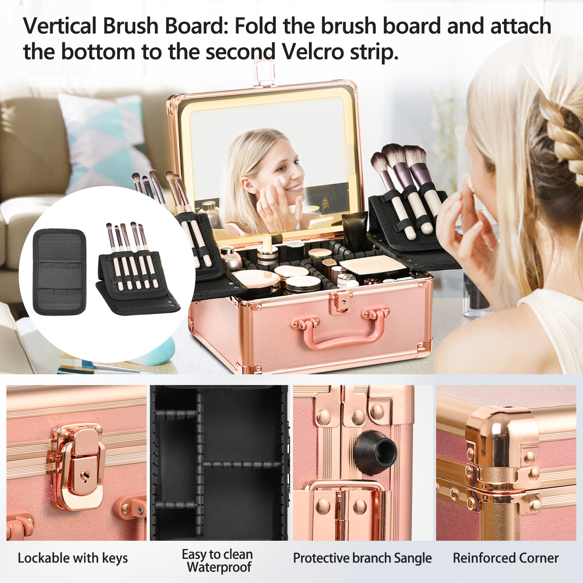 Makeup Case with Detachable LED Mirror and Customizable Storage