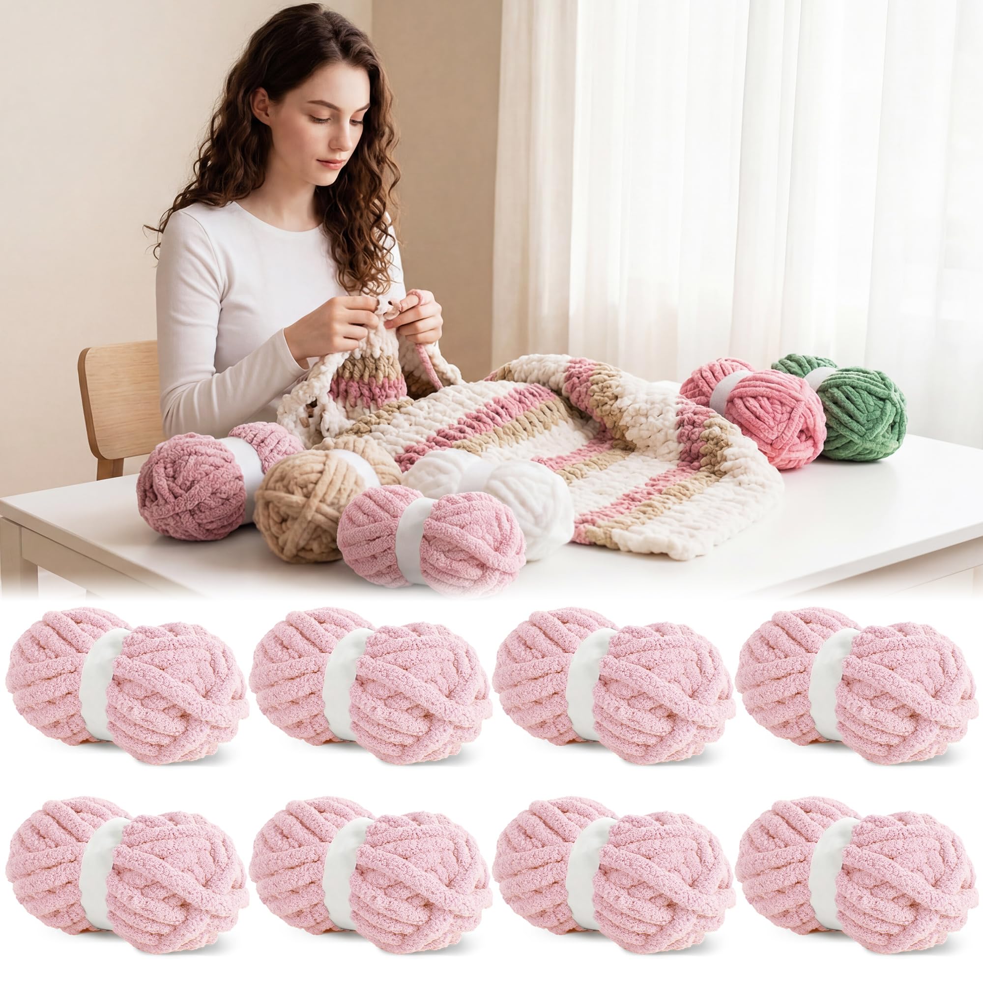 BALAPET Chunky Yarn for Hand Knitting, Super Soft Thick Plush Yarn for Blanket and Knit DIY, Fluffy Bulky Jumbo Yarn, Beginner Friendly, Machine Washable, 8 Skeins (8 oz / 27 Yards) — image 1