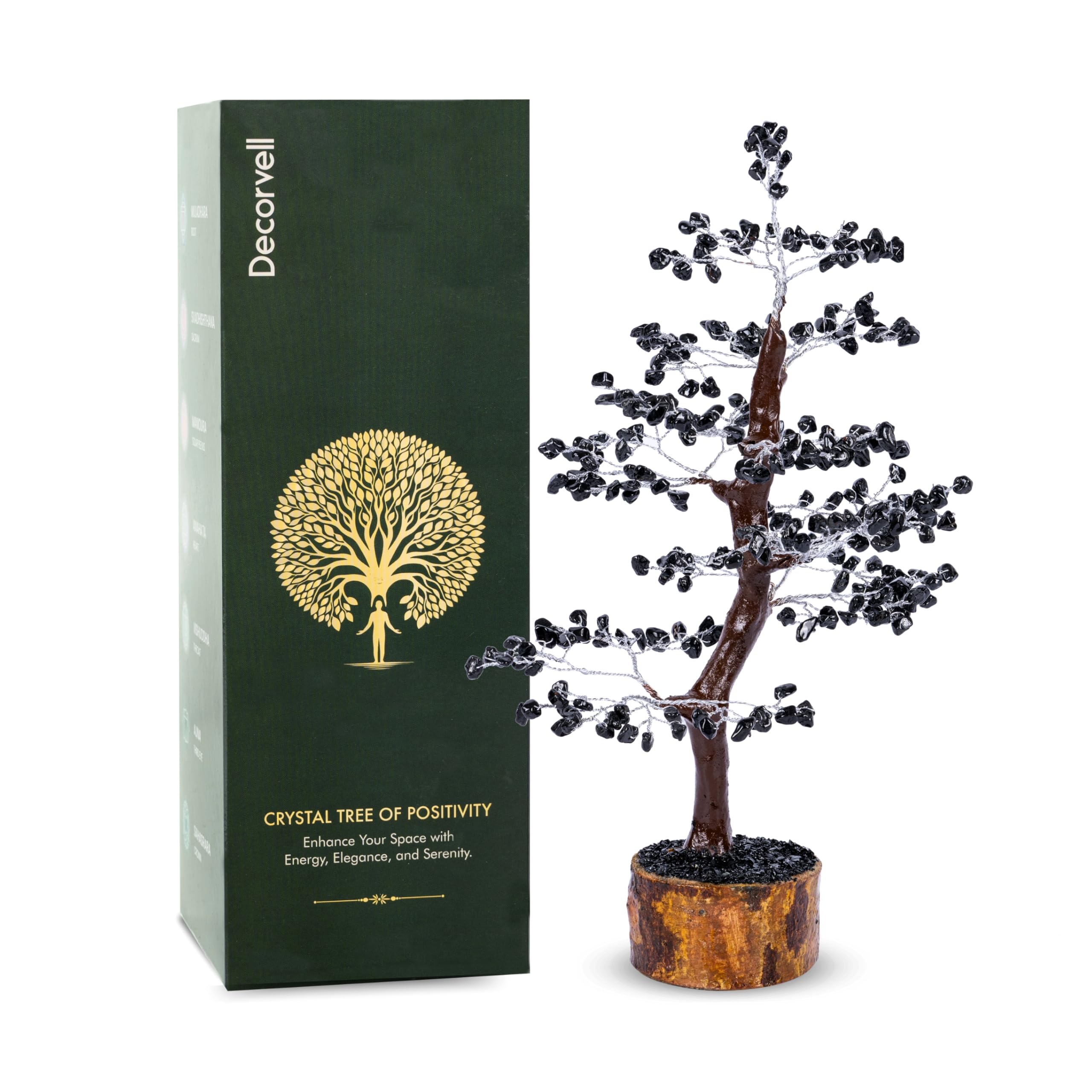 Black Tourmaline Gemstone Tree of Life - Handcrafted Chakra Crystal Tree for Positive Energy, Feng Shui Bonsai with Gemstones, Money gift for Wealth & Prosperity, Spiritual Good Luck Gift,