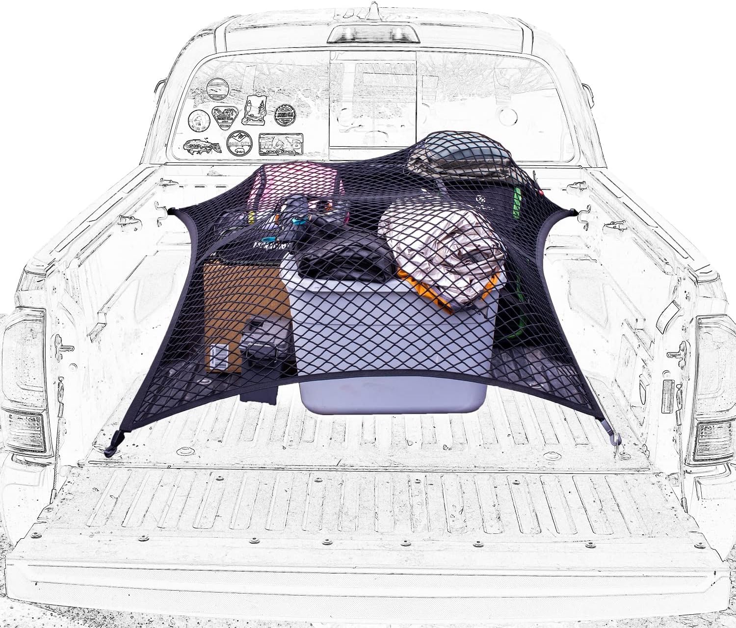 SENYAZON Highly Elastic Cargo Net, Simple Truck Bed Cargo Mesh Organizer, Suitable for Daily Light Loads of Trucks, 4'x4' Stretches to 7'x7' (Double Layer)