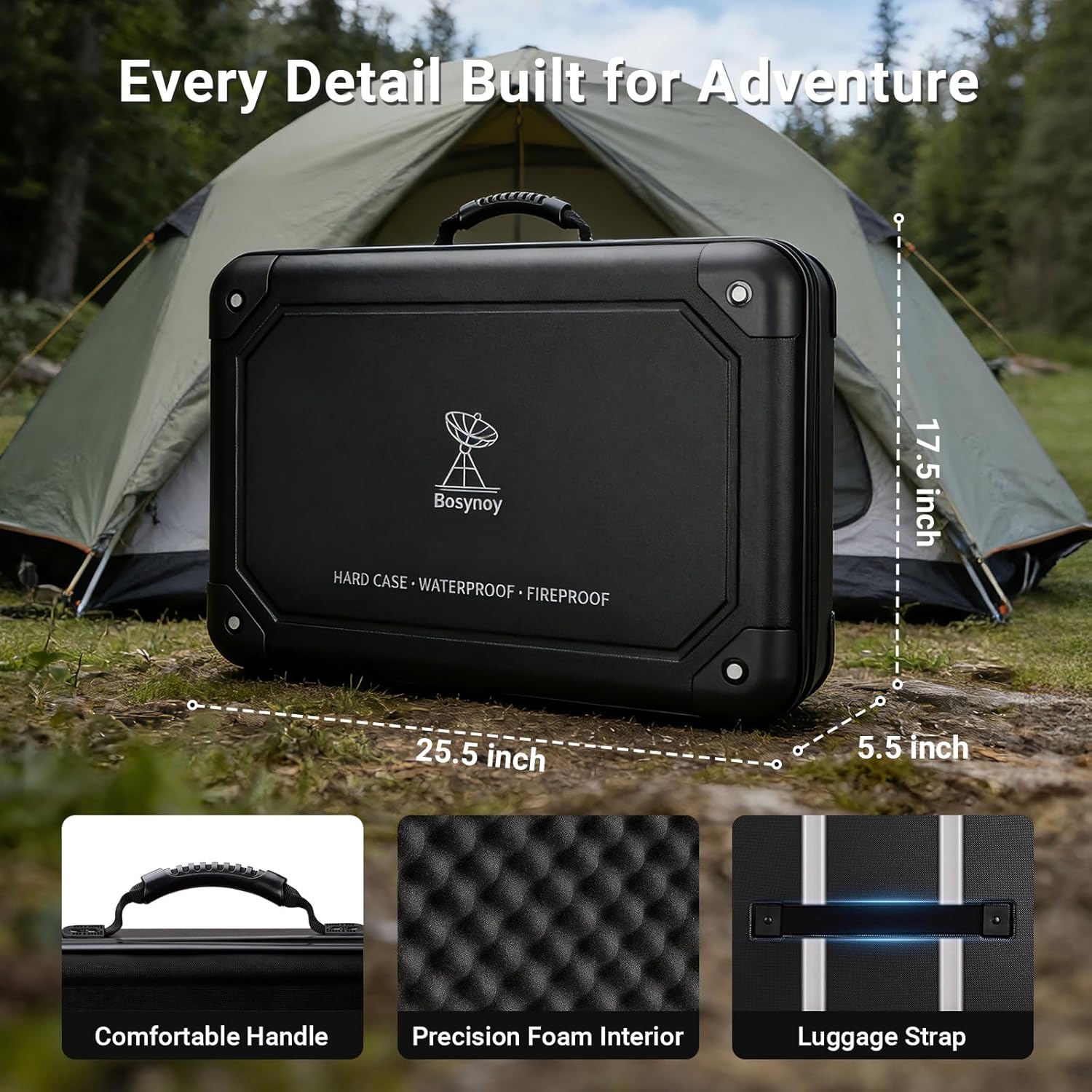 Bosynoy Carrying Case Compatible with Starlink Gen 3, Shockproof Satellite Dishes Case with Custom Fit Interior for Accessories, Water-resistant Travel Bag with Security Lock for RV and Camping, Black