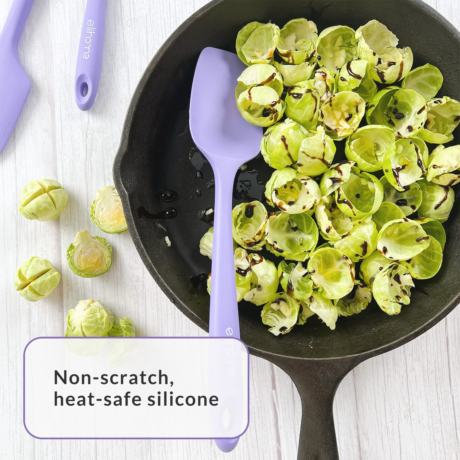 Elihome Chef Series - Set di 3 spatole in silicone, resistenti al calore, antiaderenti, per cucinare, cuocere e miscelare, senza BPA e silicone certificato LFGB, colore viola