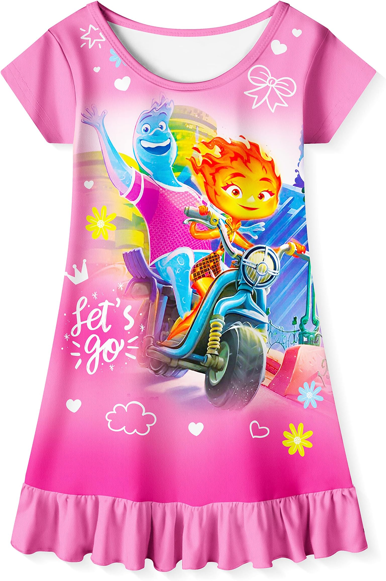 NOALED Toddler Girls Ele_men_tal Princess Girls Cartoon Dresses Short Sleeve Clothes Round Neck Costume Dress for 3-8 Years