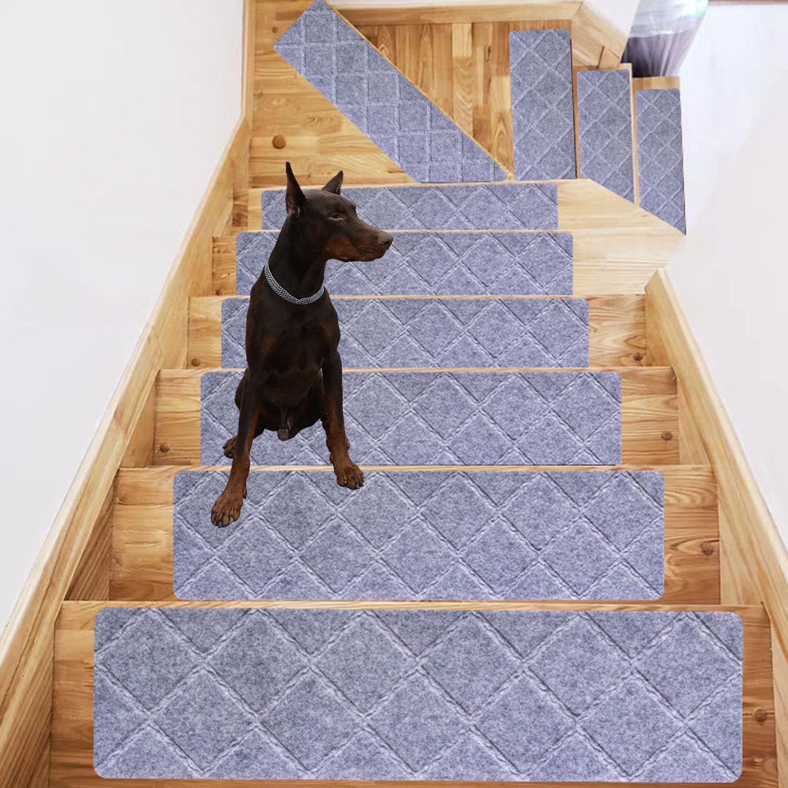 Lot de 10 tapis d'escalier autocollants, antidérapants, amovibles et réutilisables, idéal pour enfants, personnes âgées et animaux domestiques (gris argenté)