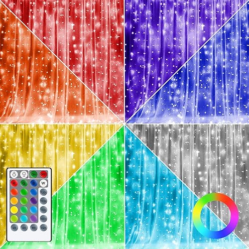 Dazzle Bright Window Curtain Fairy Lights, 300 LED RGB Color Changing Copper Fairy Lights with Remote, 4 Lighting Modes USB Powered Icicle Lights for Indoor Outdoor Wedding Party Xmas Decor - RGB Color Changing