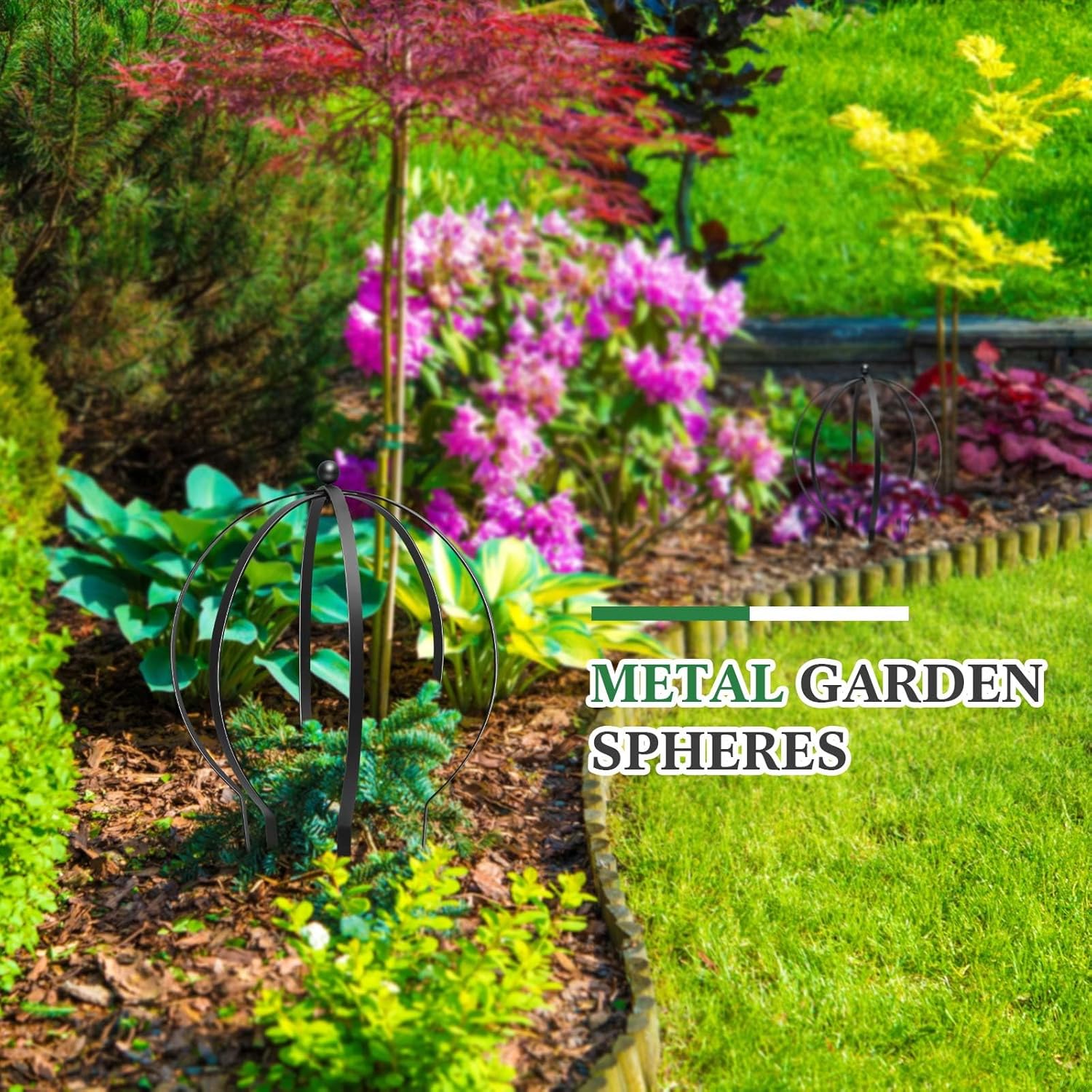 2 Pcs Black Large Metal Trellis 21.5" x 25.5" Metal Garden Spheres for Climbing Plants Vine Stem Outdoor Indoor Plant Trellis for Potted Plants Flowers Decorative Support Holder