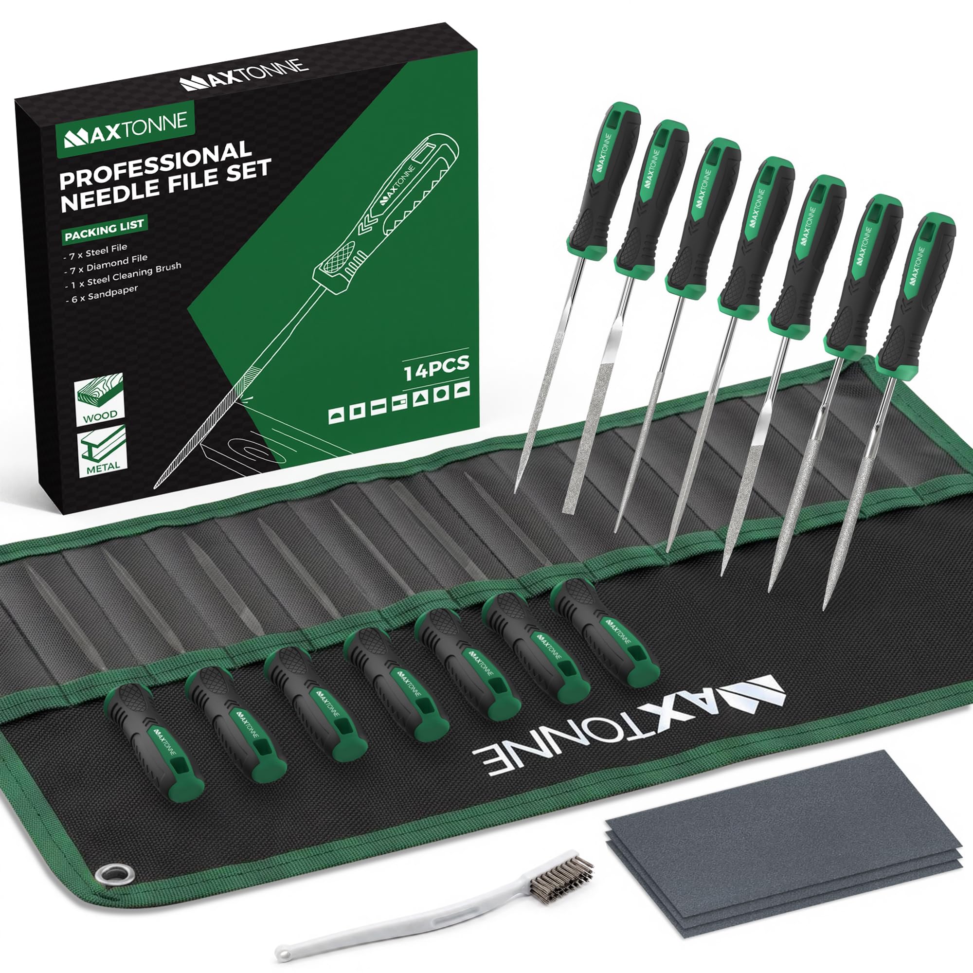 Maxtonne 14pcs Needle File Set, 7 Carbon Steel+7 Diamond, Thick Handle, DIY