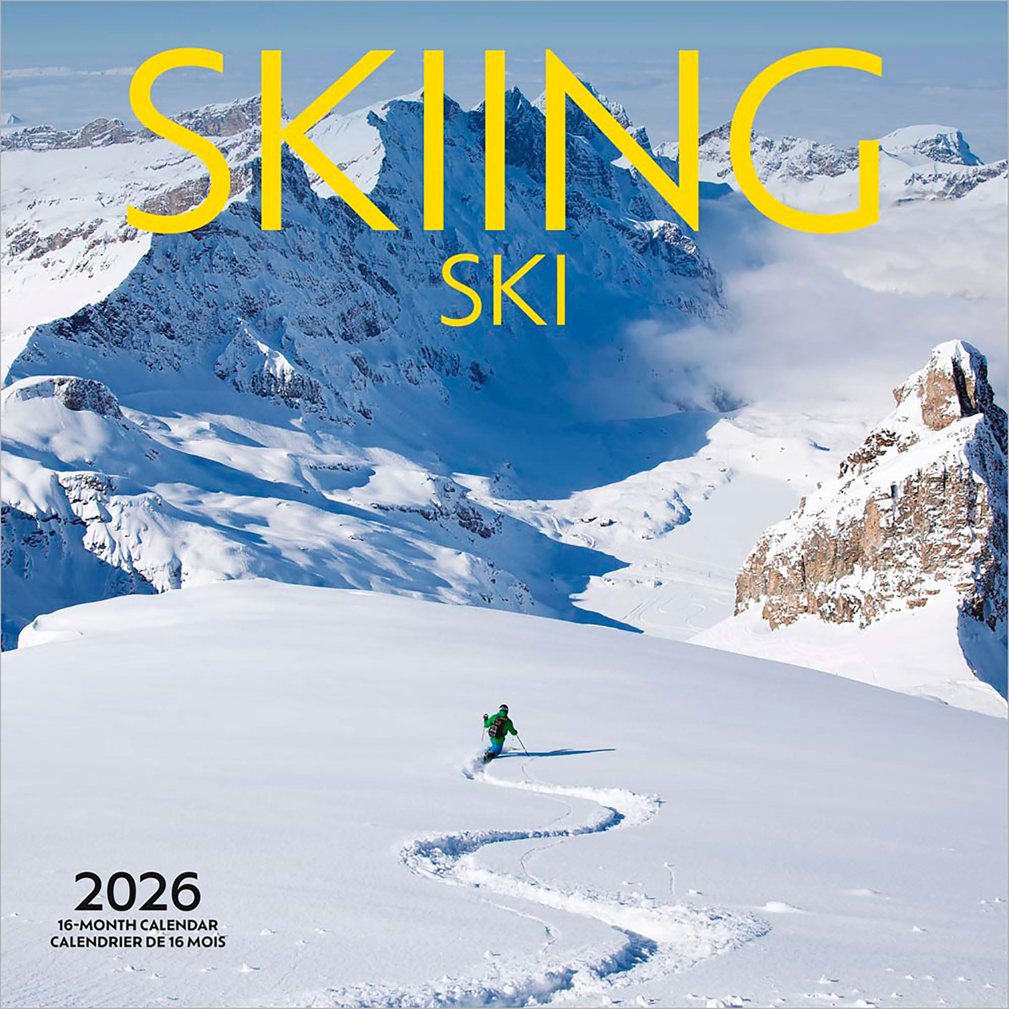 Skiing | 2026 12 x 24 Inch (Hanging) Monthly Square Wall Calendar | English/French Bilingual | Wyman Publishing | Winter Snow Sport Vacation