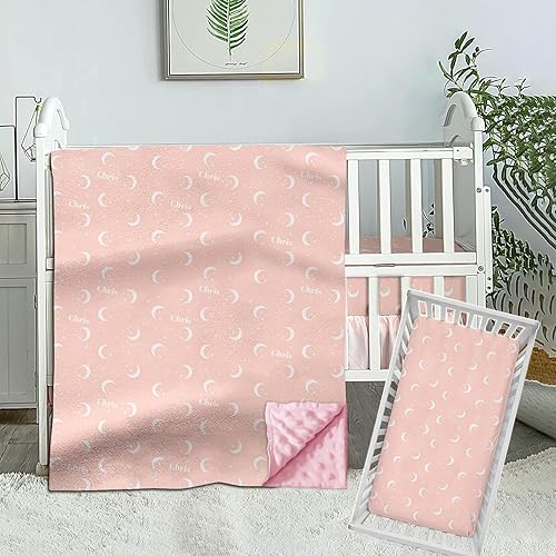 Juego de ropa de cama personalizado para cuna para niñas, juego de ropa de cama personalizado para cuna con nombre, luna y estrellas, juegos de ropa
