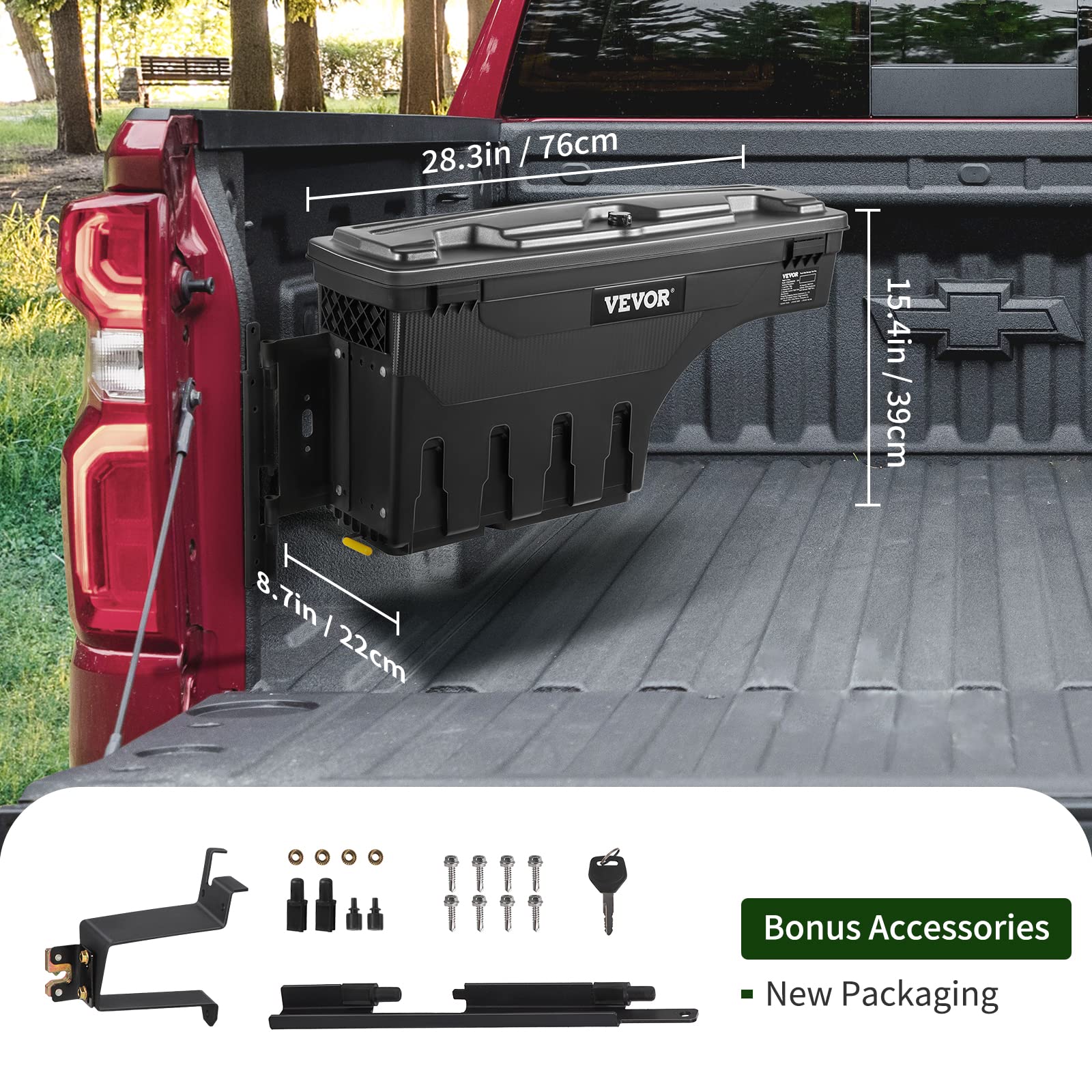 VEVOR Caja de Herramientas para Camión Capacidad 25 L Organizador de Maletero de Coche Material de ABS y Acero al Carbono Caja de Almacenamiento 925x280x425 mm con Pivote para Pasajero Chevy Silverado