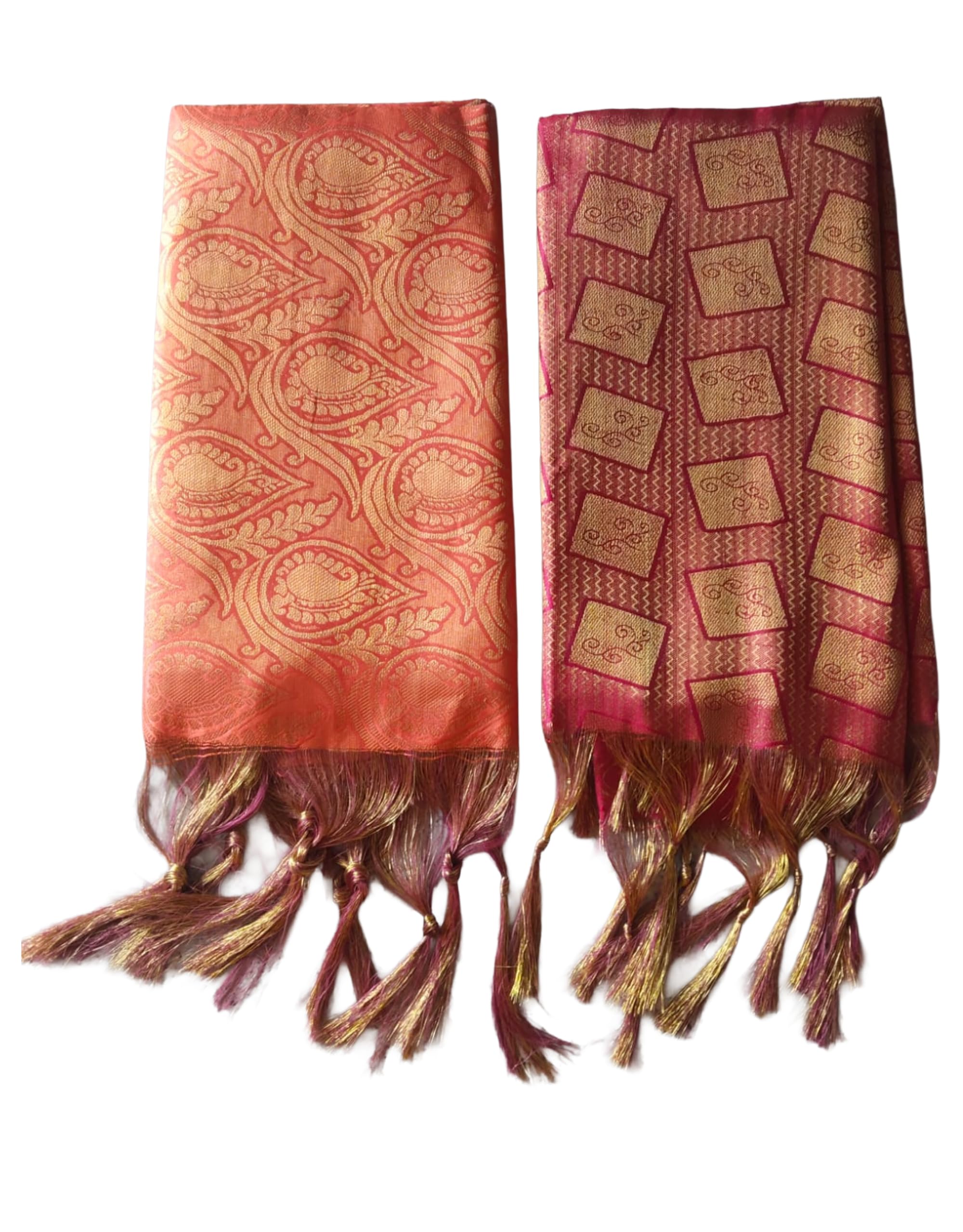 Felicitation Shawls Red & Orange with Zari Border, Pack of 2-image-16