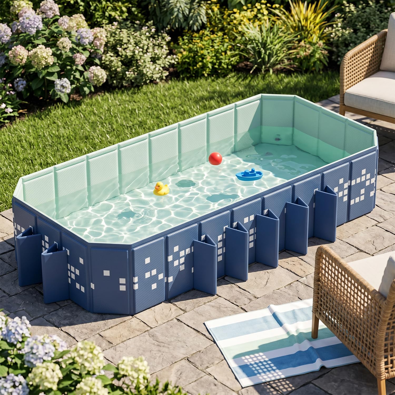 Photo 1 of Caapbala Foldable Swimming Pool, 122"x65"x19.7" Large Non-Inflatable Collapsible Pool for Kids & Adults, Thickened Hard Plastic Portable Backyard Pool, Mosaic Pattern Oversized Outdoor Kiddie Pool