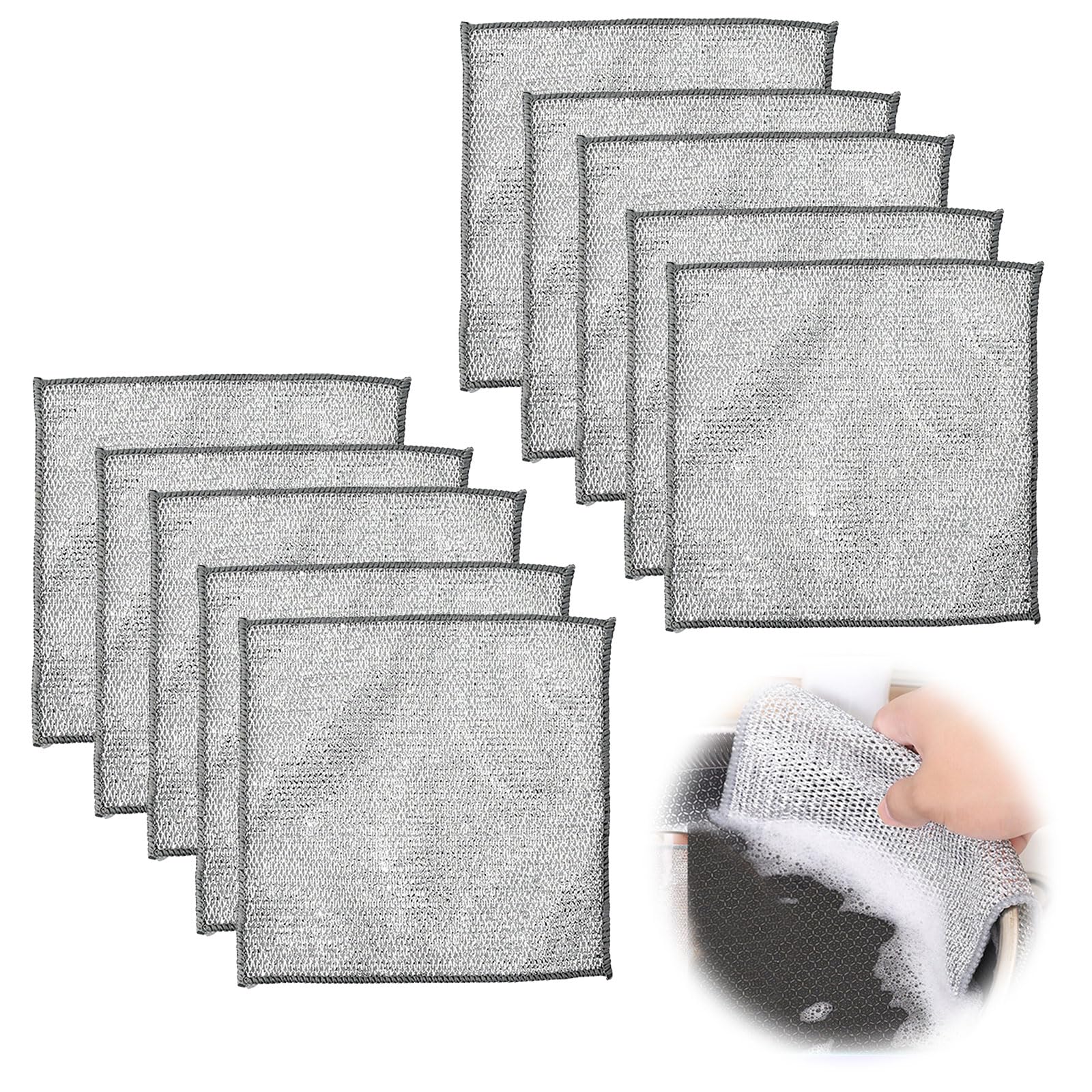 Zueyen 10 trapos de alambre para lavar platos, paño de limpieza de vidrio, paño de alambre para platos, paños de limpieza milagrosos de alambre multiusos, paño de limpieza de microfibra