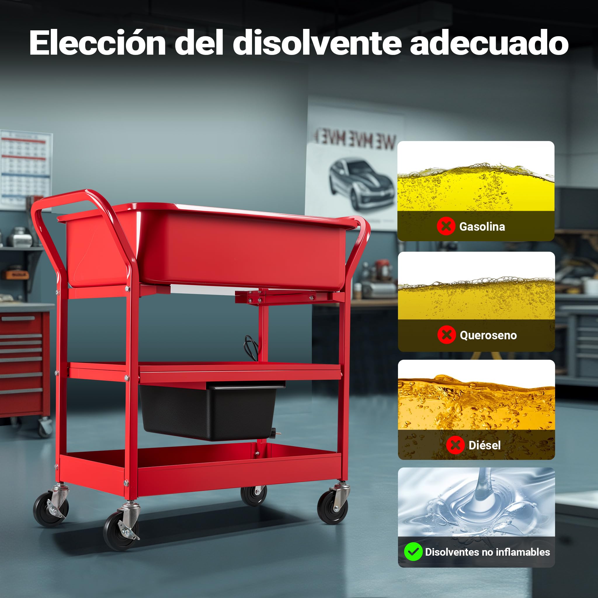 Wiltec Lavadora de piezas de taller fregadero limpiador de piezas dispositivo limpieza lavado componentes Industriales mecánicos con estructura de carrito