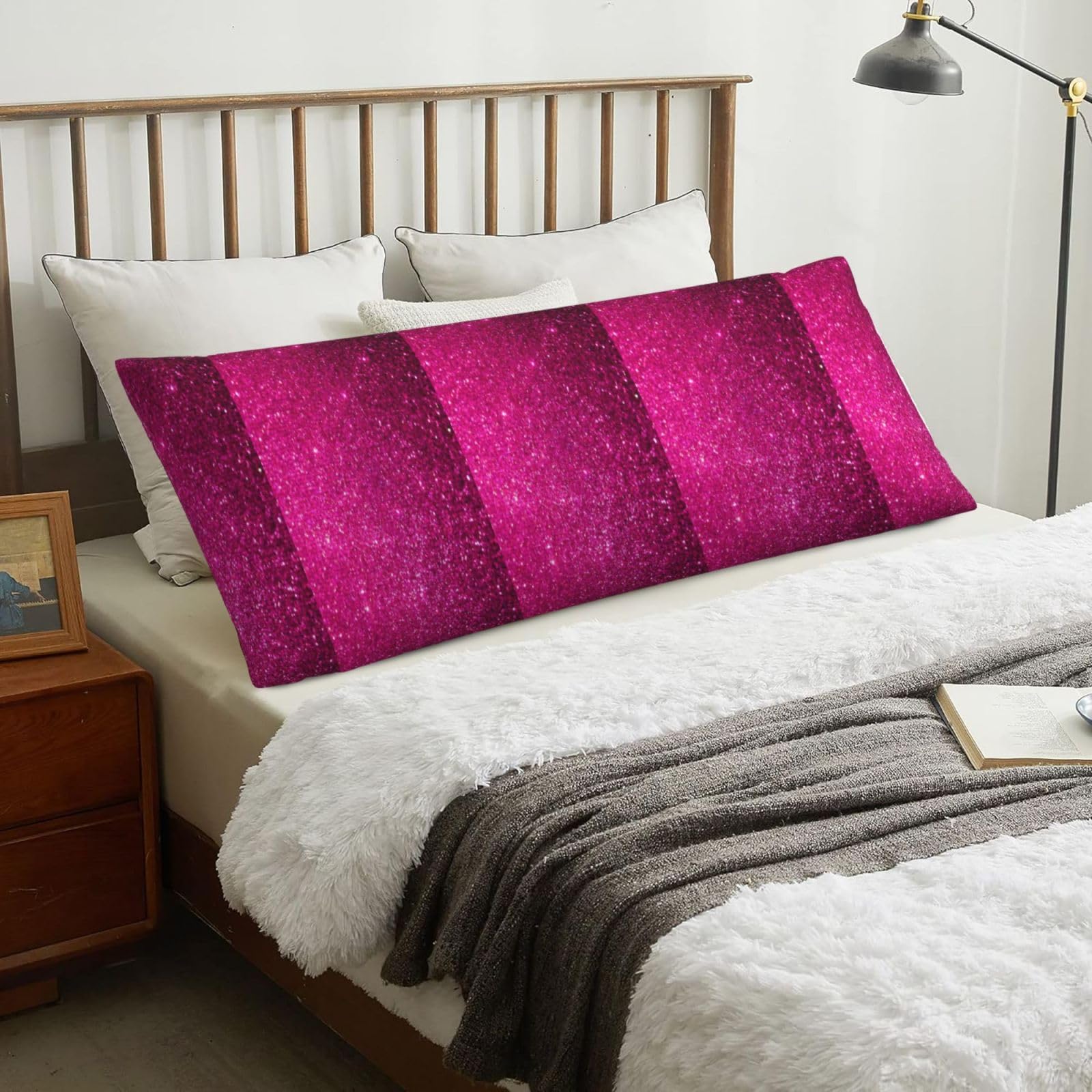 Pink Sparkly Glitter, Body Pillow Cover with Zipper,Long Body Pillowcase 20 x 60 in