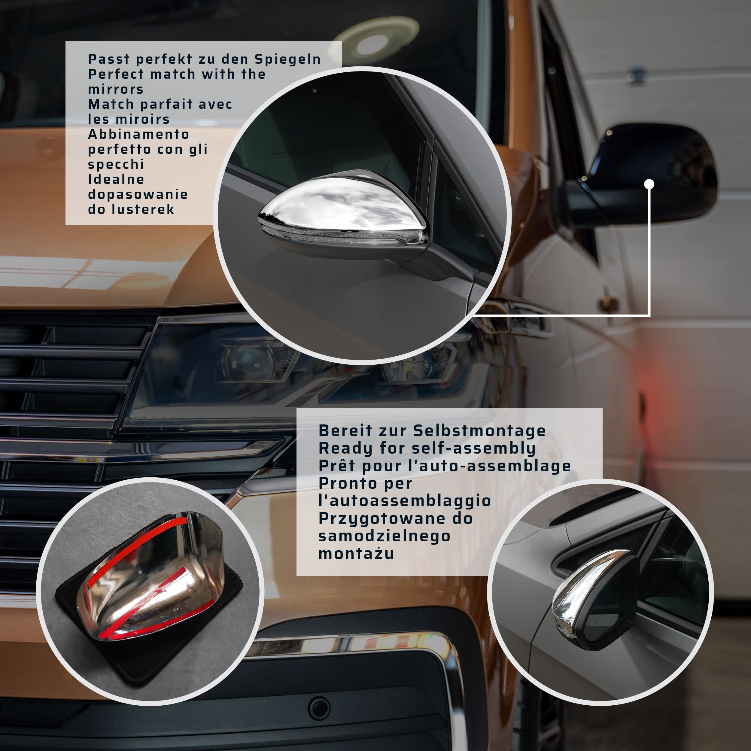 CHROMEMASTER | Nakładki na Lusterka Zewnętrzne | Kompatybilne z VW Touran 5T od roku 2015 | Stal nierdzewna; Osłony Lusterek to Niepowtarzalny Wygląd Auta i Ochrona Przed Uszkodzeniem