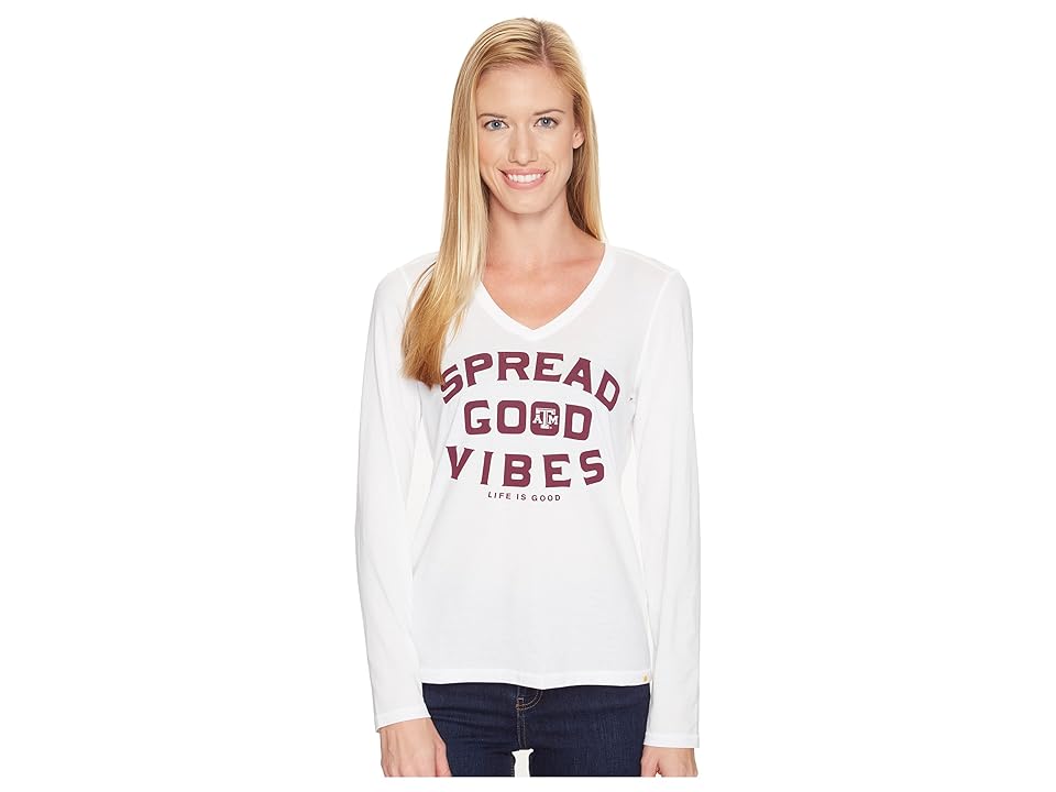 

Life is Good Texas AM Aggies Good Vibes Long Sleeve Cool Vee (Cloud White) Women's Long Sleeve Pullover