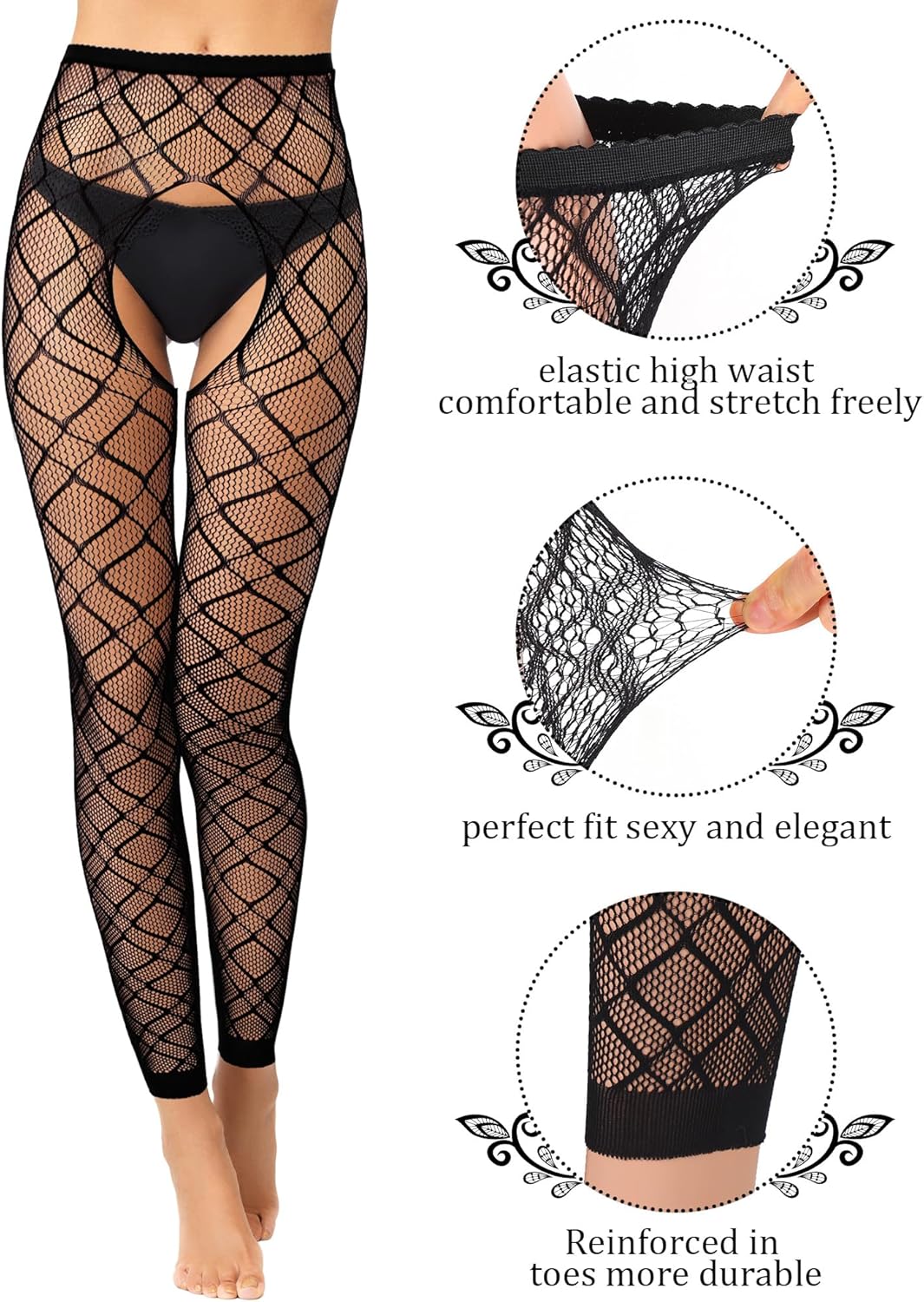 Skylety 6 Pairs Fishnet Stockings for Women Plus Size Thigh-high Tights Stockings Suspender Pantyhose Garter Belts - Image 3