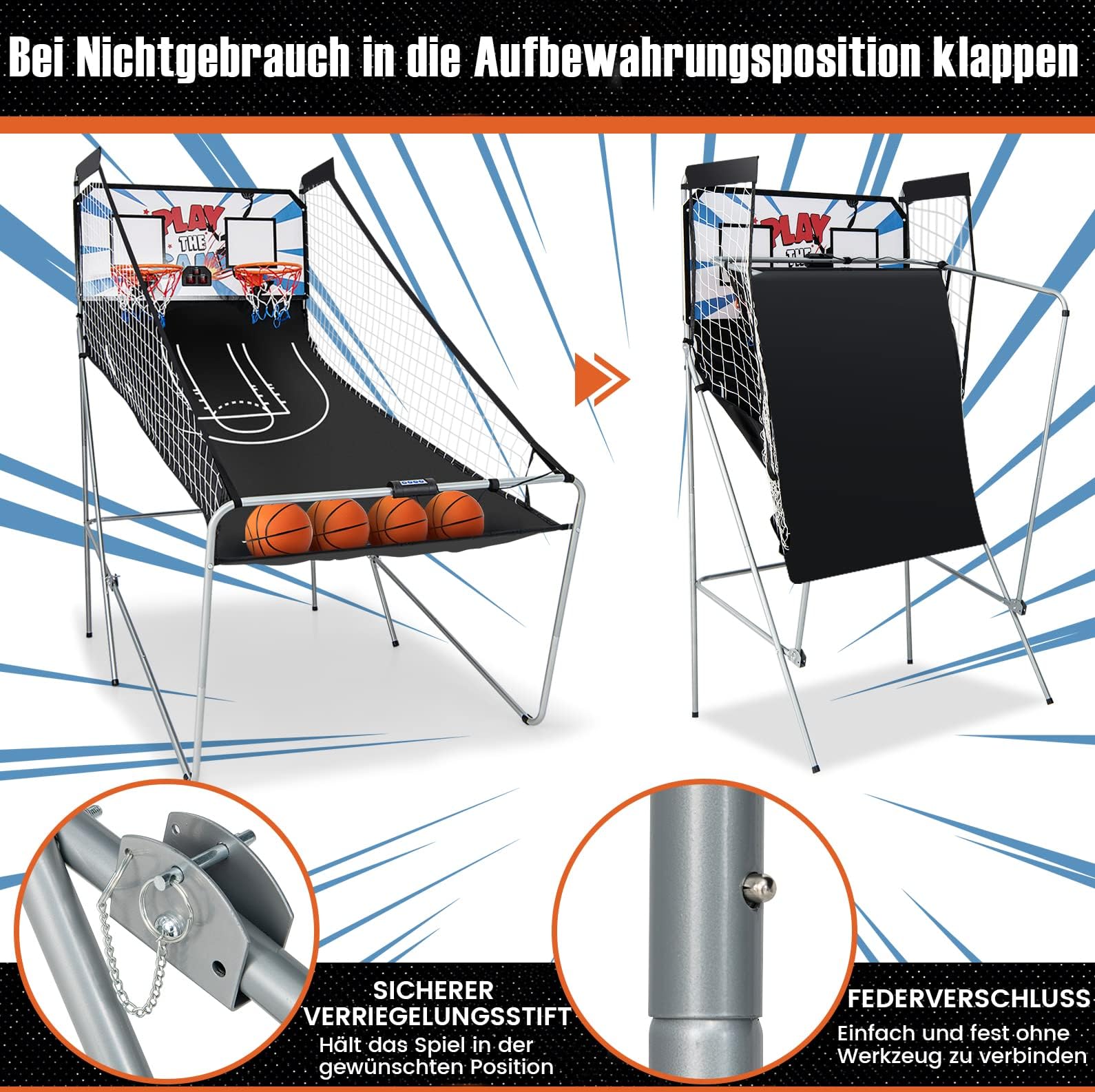 COSTWAY 8 in 1 Basketballautomat, elektrischer Baskeltballständer klappbar, Schießmaschine mit 4 Bällen, 8 Spielmodi, Luftpumpe für 2 Spieler, Arcade Basketballspiel für Kinder Erwachsene