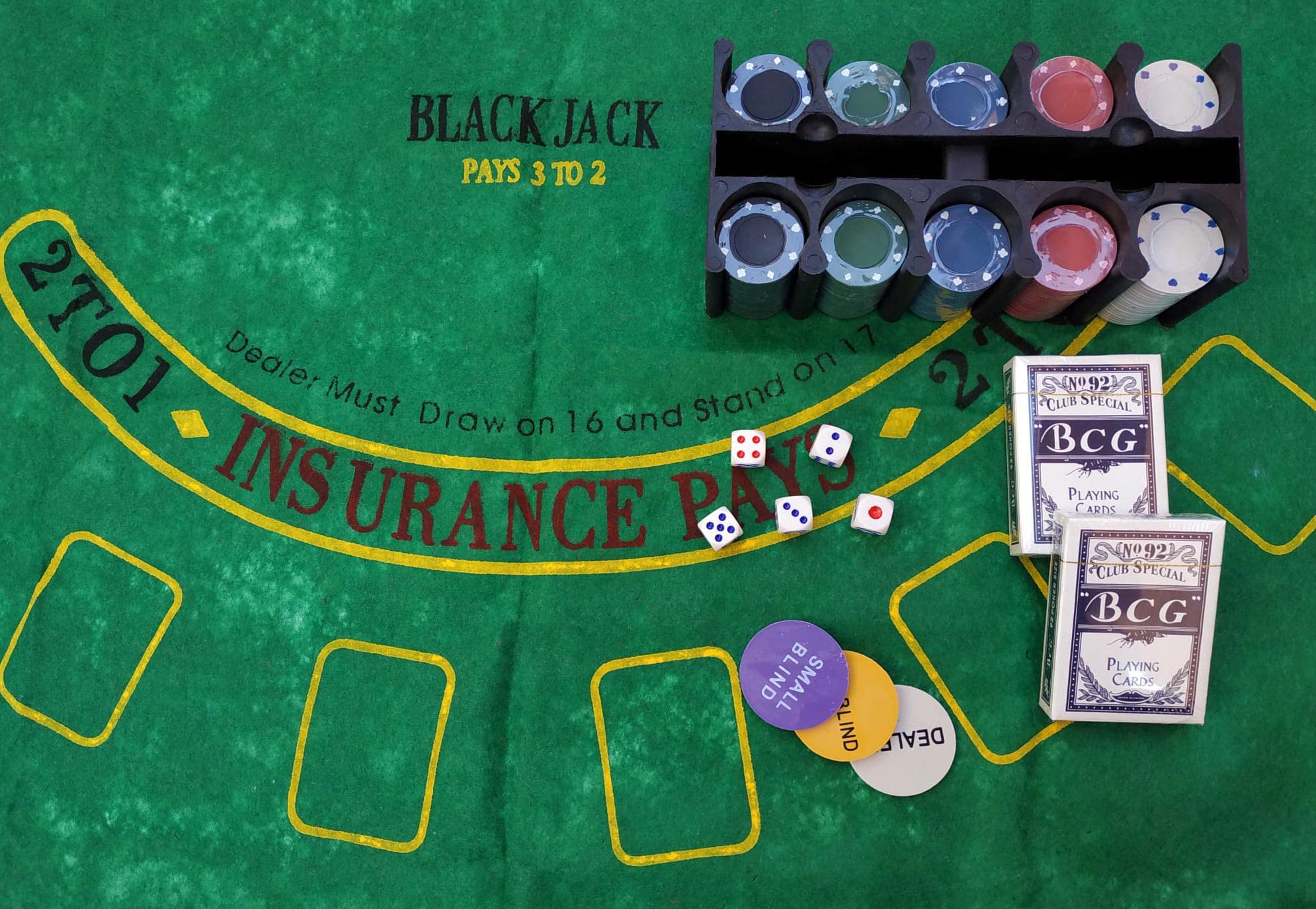 Rock and Baby Juego de Póker/Blackjack en Caja de Metal - 2 Barajas, 200 Fichas, Dados, Ficha Dealer, Ciega Pequeña, Ciega Grande, Tapete de Juego