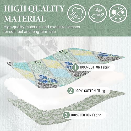 Miniatura 5 de SahSahCasa Juego de colcha de 100% algodón de 120 x 102 pulgadas, tamaño Queen, colcha acolchada tamaño Queen, edredón ligero, 3 piezas, verdeazul