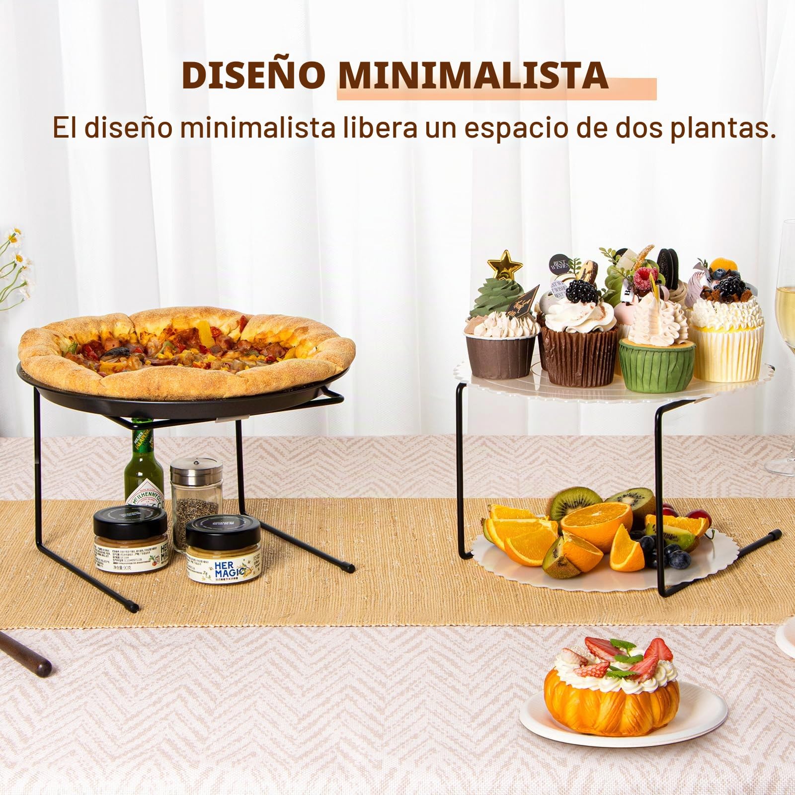 PUERSI Soportes para Pizza, Pack de 4, Estante de Exhibición Metálico Negro con Almohadillas Antideslizantes, para Bandejas de Pizza y Moldes de Pastel, Perfecto para Fiestas y Bodas