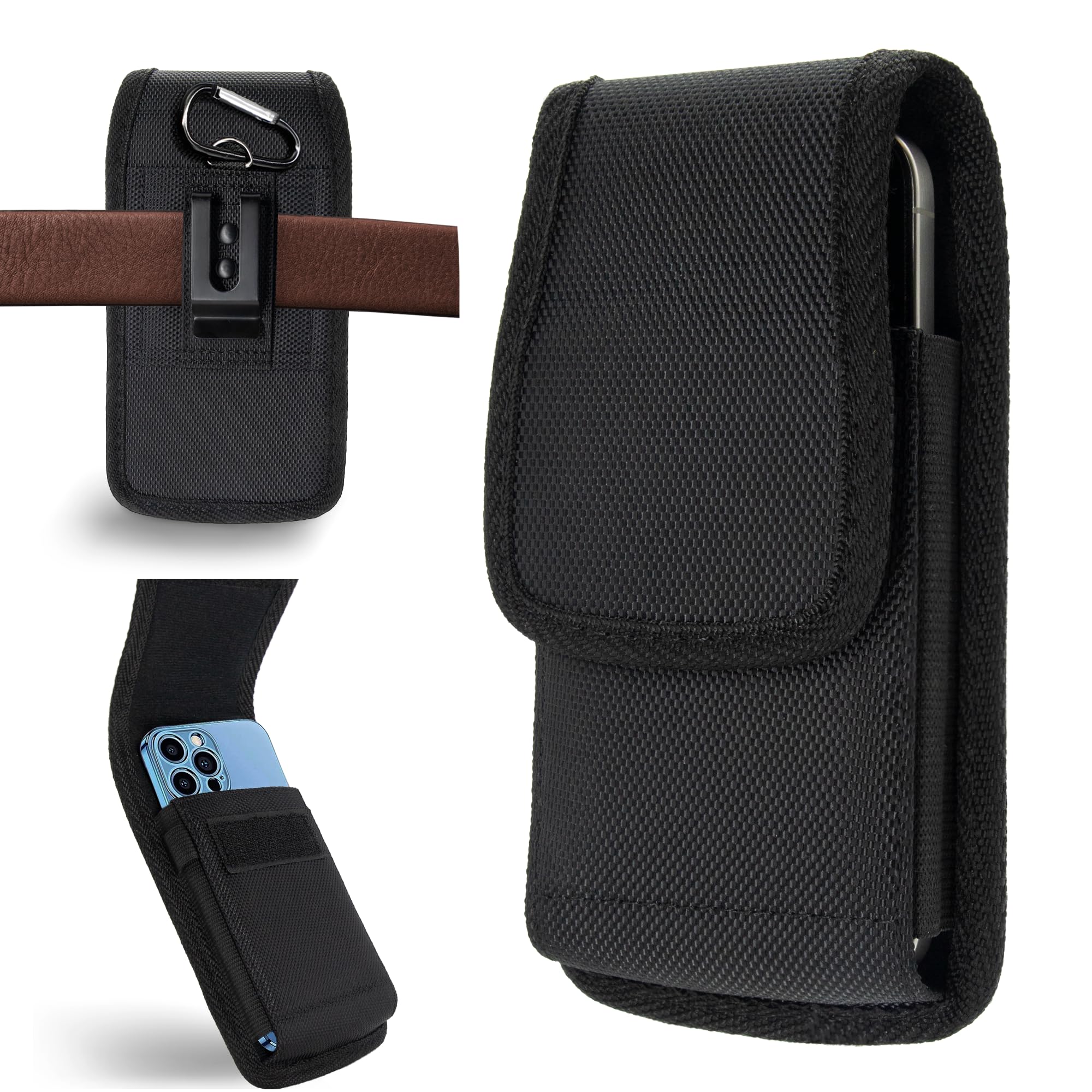 INGIDO Nylon Holster with Belt Clip Compatible with Galaxy S25/24/23 Ultra and Note 20 Ultra 5G Note 10+ Plus 5G, Cell Phone Pouch with ID Card Holder