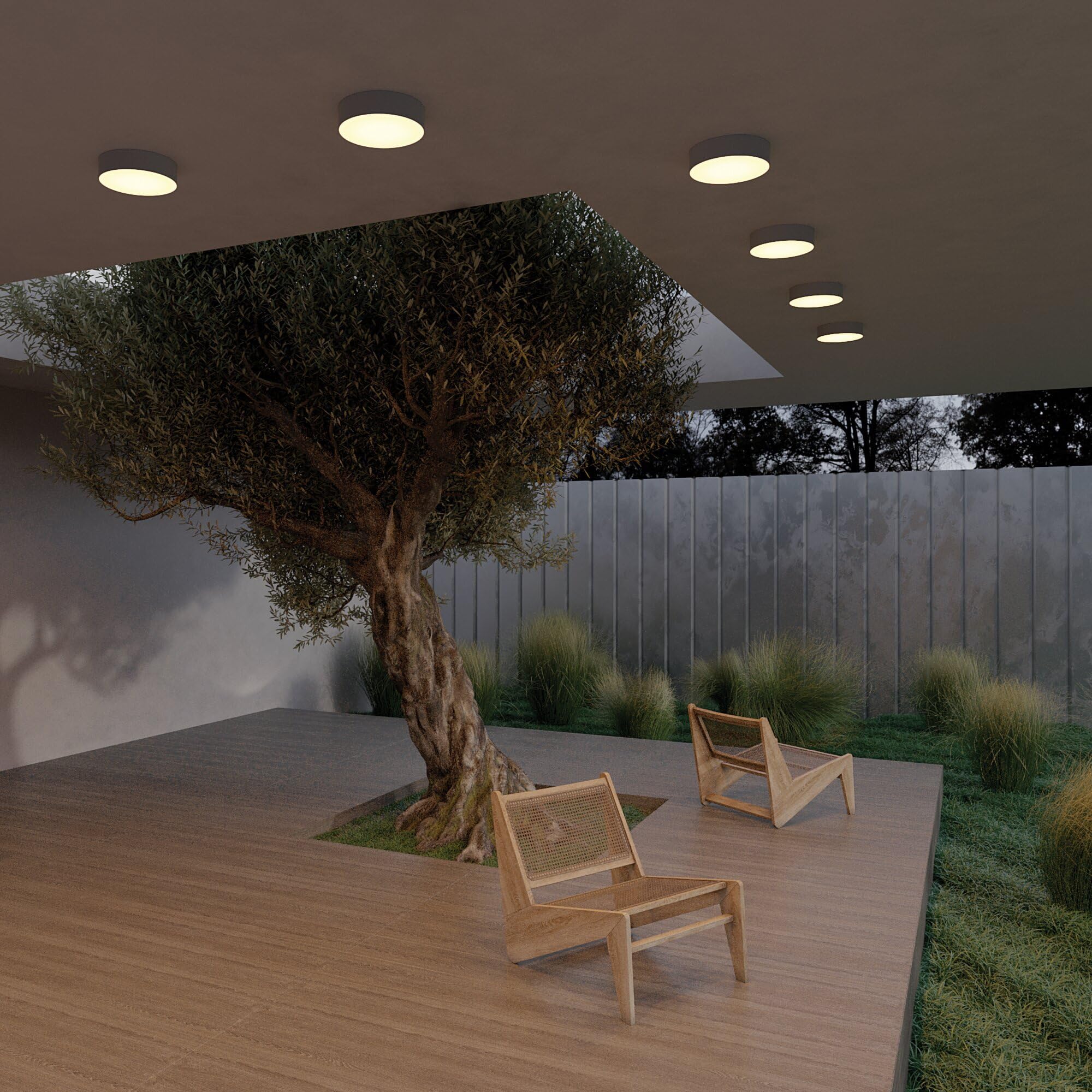 Lampada da soffitto da esterno Zon IP Nero Alluminio e plastica IP 65 AC 110-240 30 W per cucina, sala, studio, camera da letto