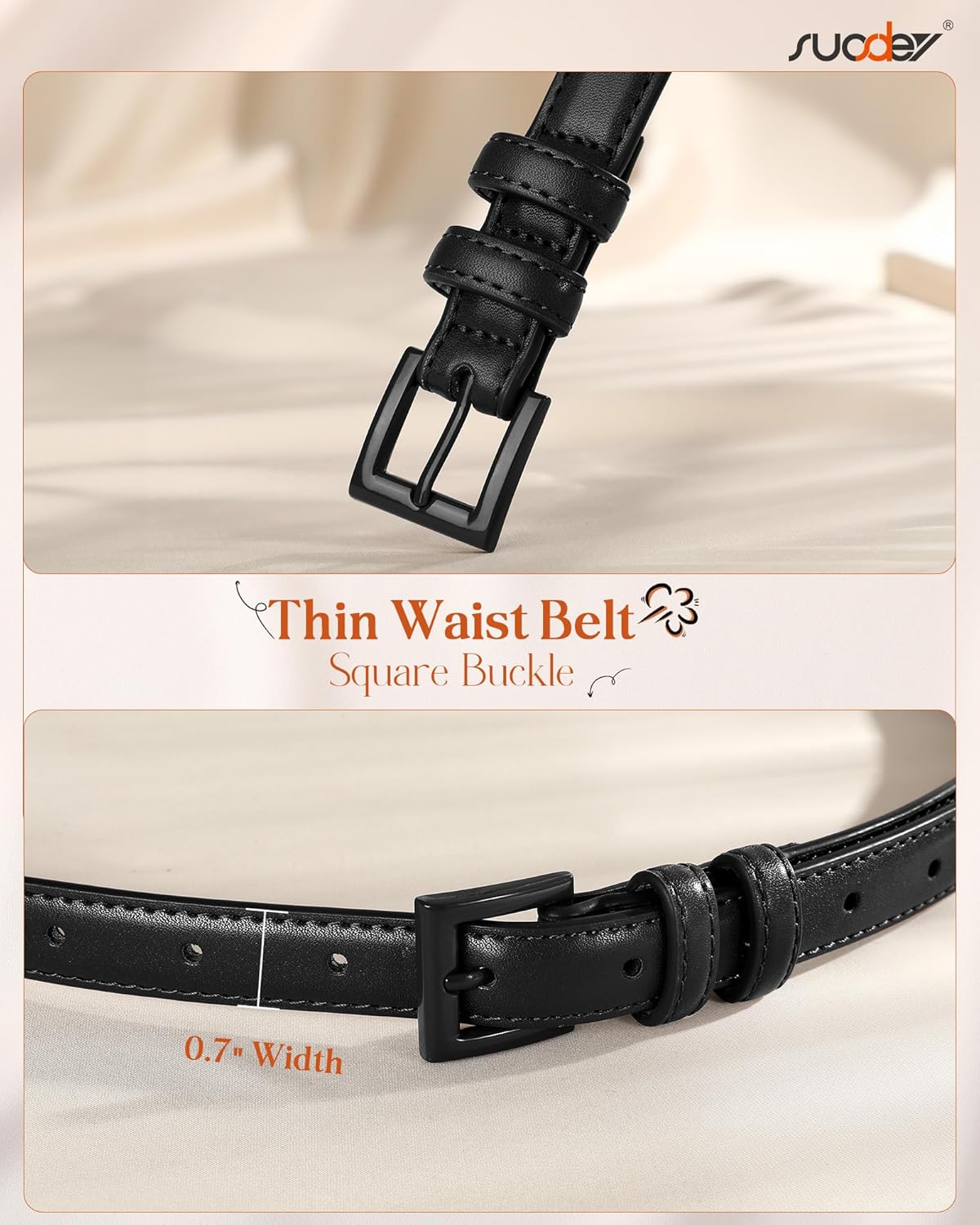 SUOSDEY Women Skinny Belt for Jeans Dresses Candy Color Thin Waist Belt with Square Buckle 0.7" Width - Image 3