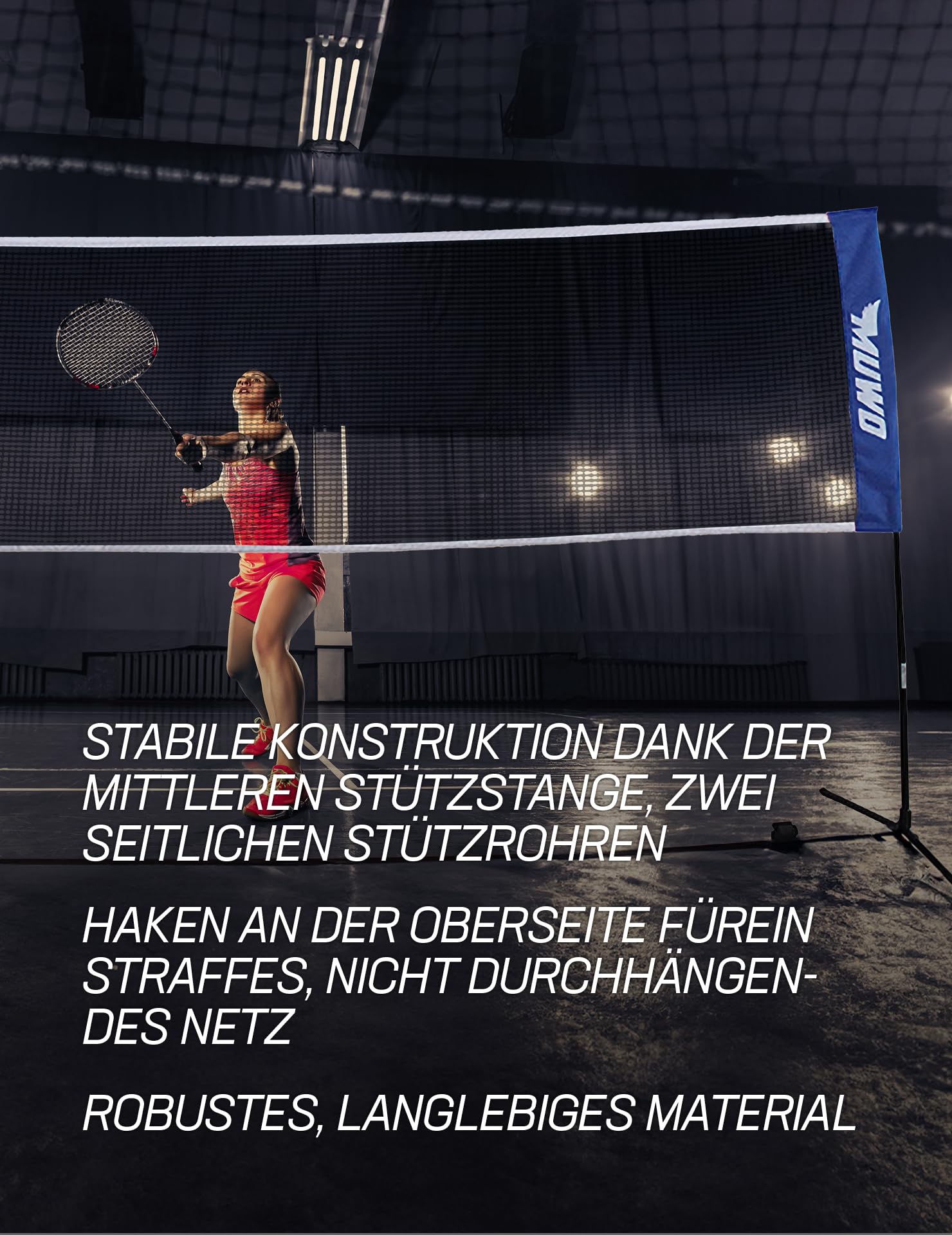 MUWO Swip - Rete da badminton regolabile in altezza, 4,1 m x 1,5 m, in nylon resistente agli strappi per interni ed esterni, montaggio rapido, con custodia per il trasporto, tubi di supporto stabili