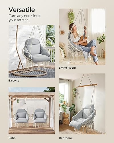 Miniatura 7 de SONGMICS UGDC042G01 - Silla colgante, hamaca con cojín grande y grueso, silla columpio bohemia para dormitorio, patio, balcón, jardín, soporta hasta