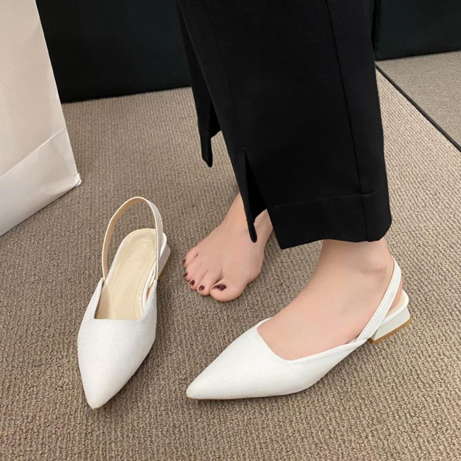 Generisch Scarpe Donna Slingback Basse Punta Décolleté Beige Eleganti