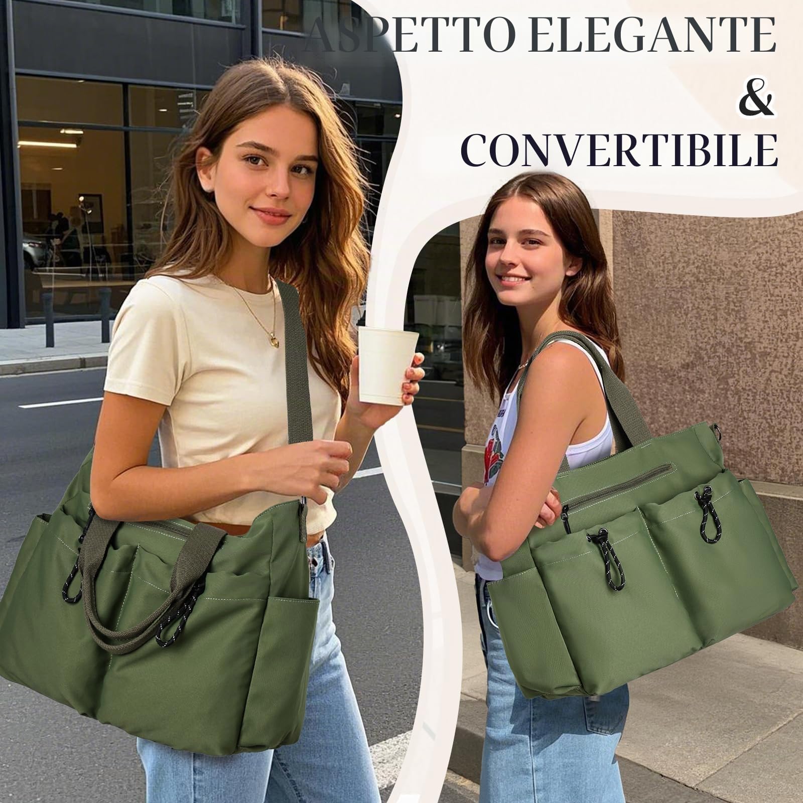 VX VONXURY Tote Bag Donna Grande Borsa a Tracolla da Lavoro con Multiple Tasche Crossbody Shopping Bag Messenger per Università Scuola Viaggio Bagno