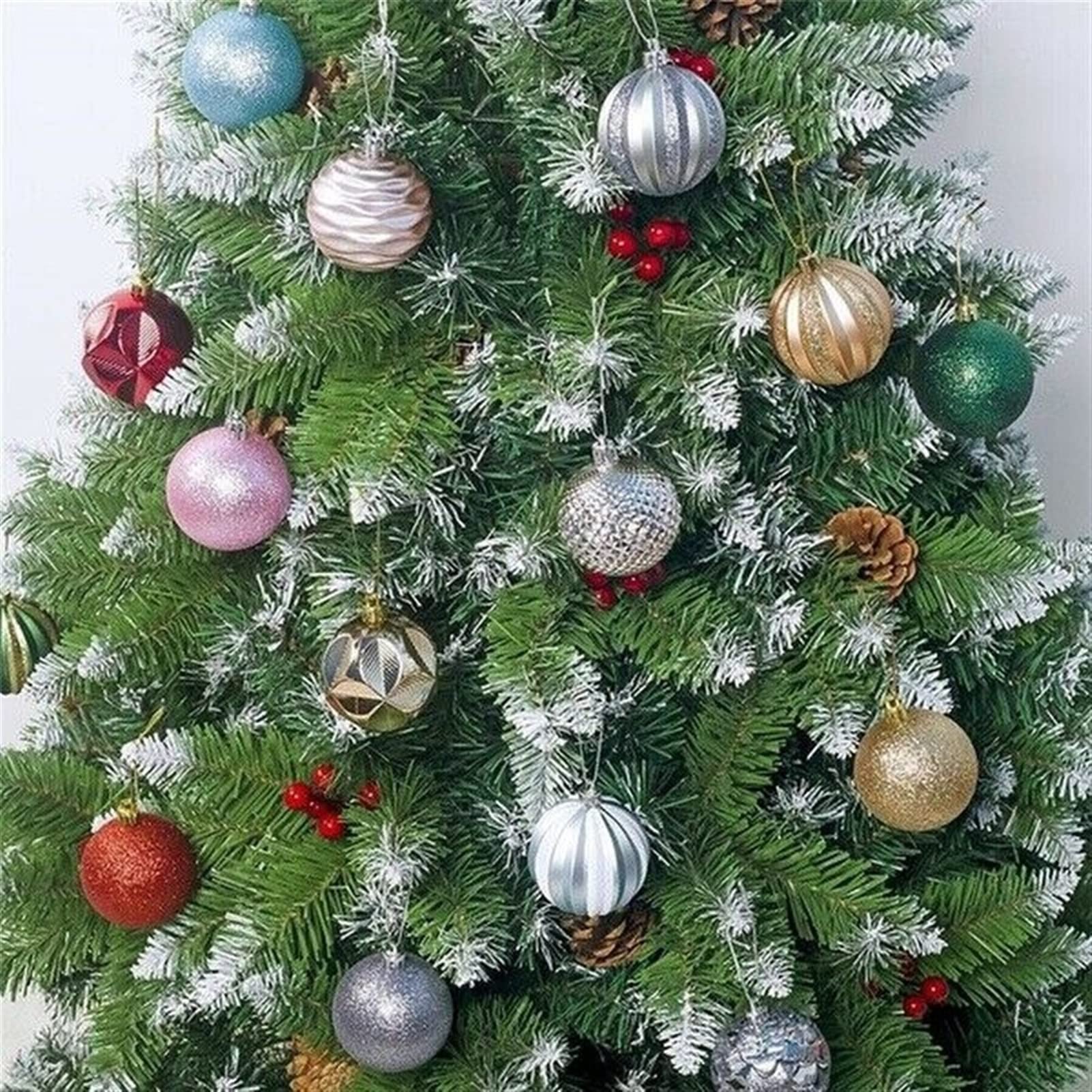RWRAPS Weihnachtskugeln, Weihnachtsbaum-Dekor, Kugel, Weihnachtsfeier, hängende Kugel, Ornament, Dekorationen, Zuhause, Weihnachtsdekoration, Geschenk, 12 Stück/Los, 55 mm (Farbe: Silber) (blau)