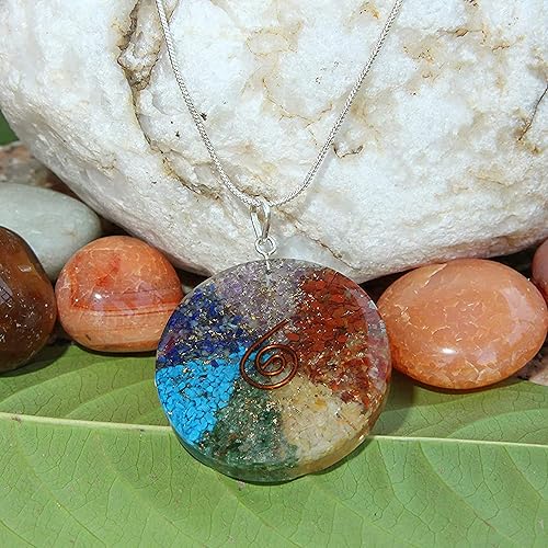 Miniatura 5 de Ayana - Collar con colgante de cristales de orgonita y chakras, auténticas piedras curativas, diseño hexagonal de disco con 7 tipos de cristales