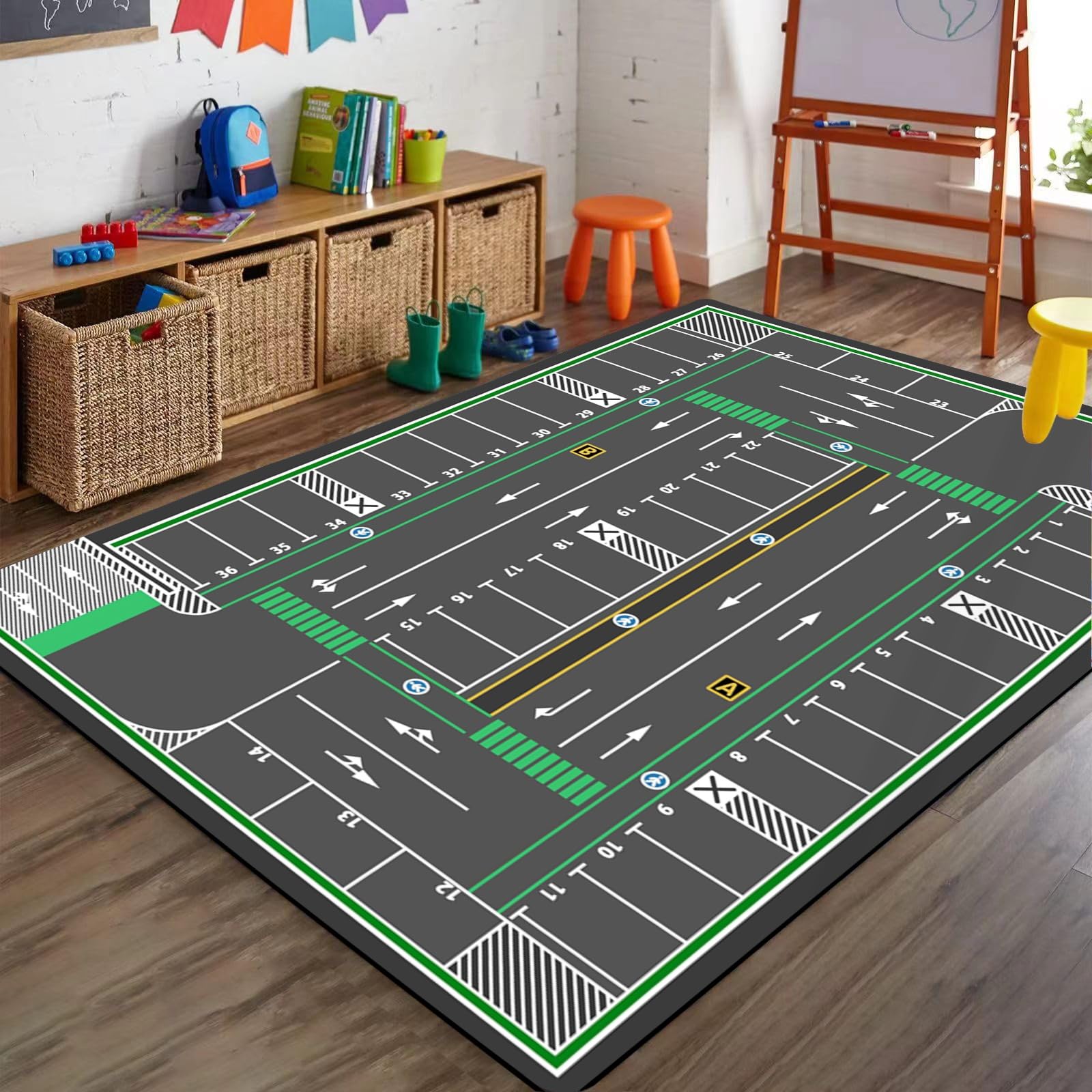 Bycmuoz Traffic Road Car Playmat, 100x150cm, Transportation System Children's Educational Rug, Fade Resistant Durable Printed Carpet, Thin Cozy Non-Shedding Rugs for Living Room Floor