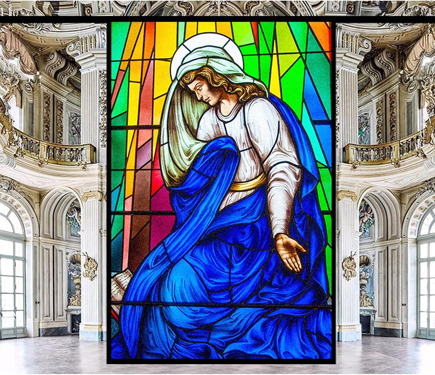 Bathroom Window Privacy Film Art See Out Not in Stained Glass Vinyl