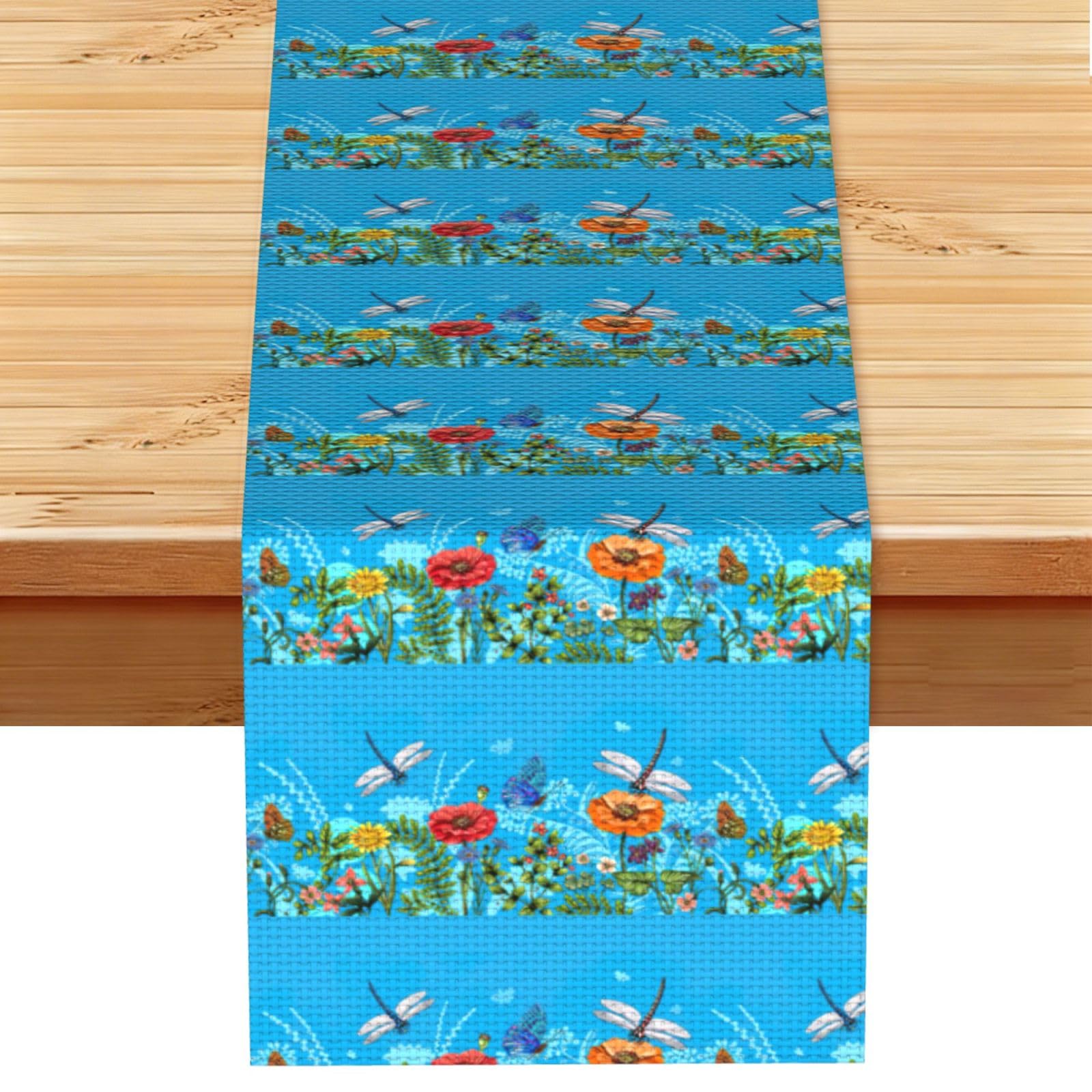 dragonfly and flower Stylish Printed Table Cloth, Decorative Table Runner 13x72in for Home, Party and Banquet Home Decor