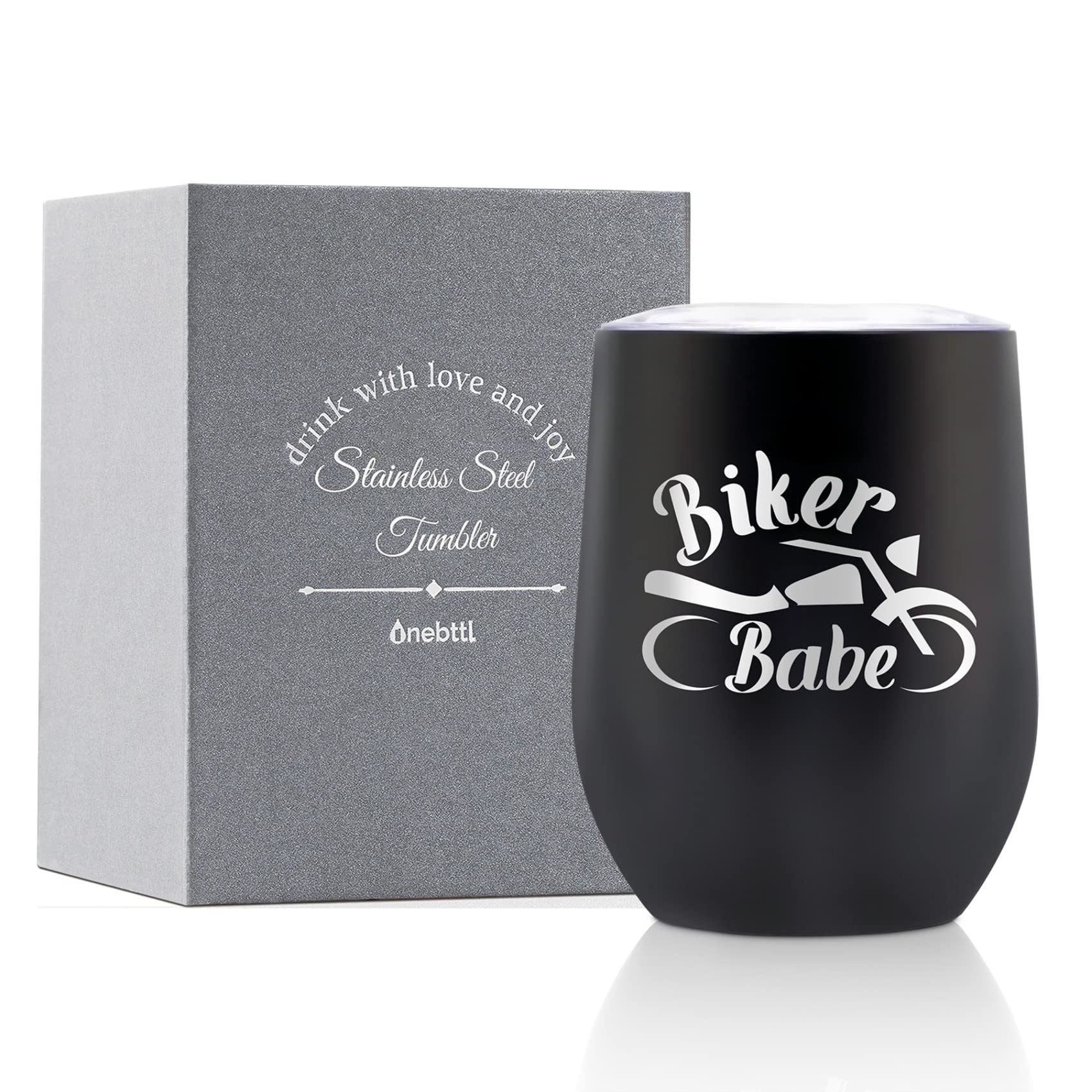 OnebttlOnebttl Motorcycle Gifts for Women, Biker Babe Biker Chick, Wine Tumbler, Motorbike Lover Biker Rider, Stainless Steel Insulated 12oz/350ml