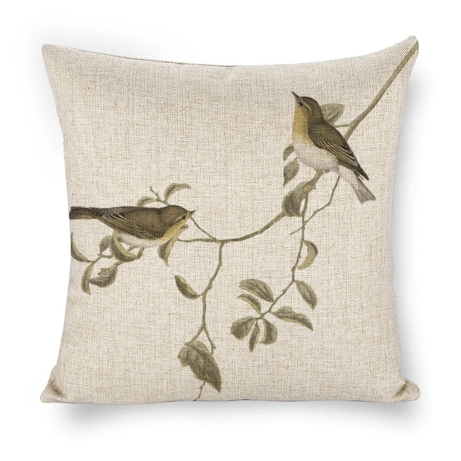 Icotoibabie Linen Throw Pillow Covers 18x18 Vintage Bird Decorative Pillowcase Double Sided with Zipper Cushion Cover for Couch Sofa Outdoor