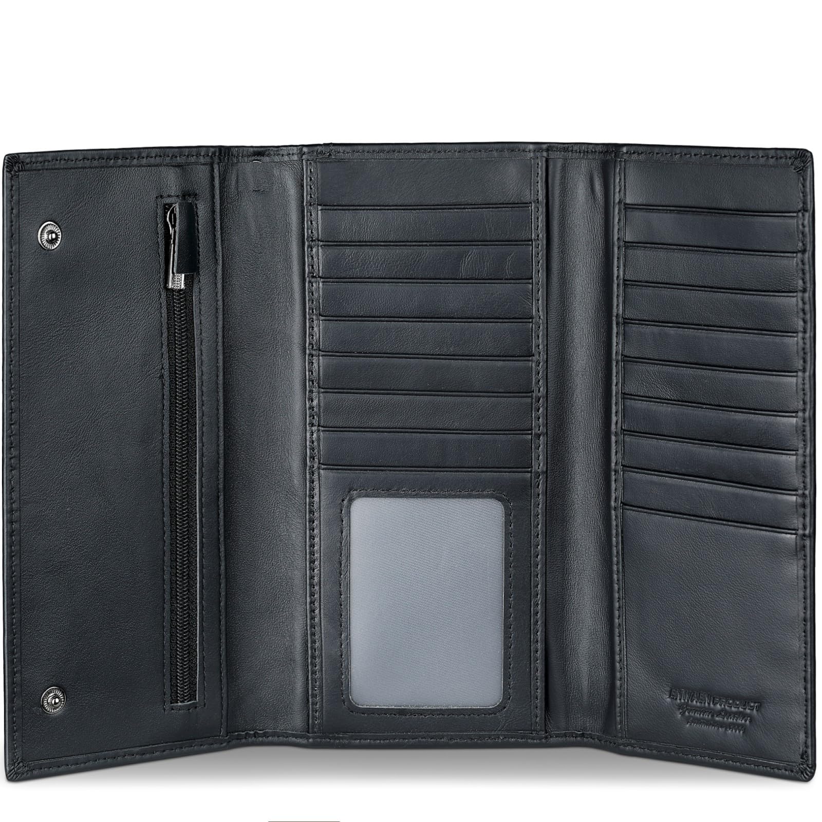 Trifold Long Wallet for Men, Rfid Genuine Leather Wallet for Checkbook and Credit Cards