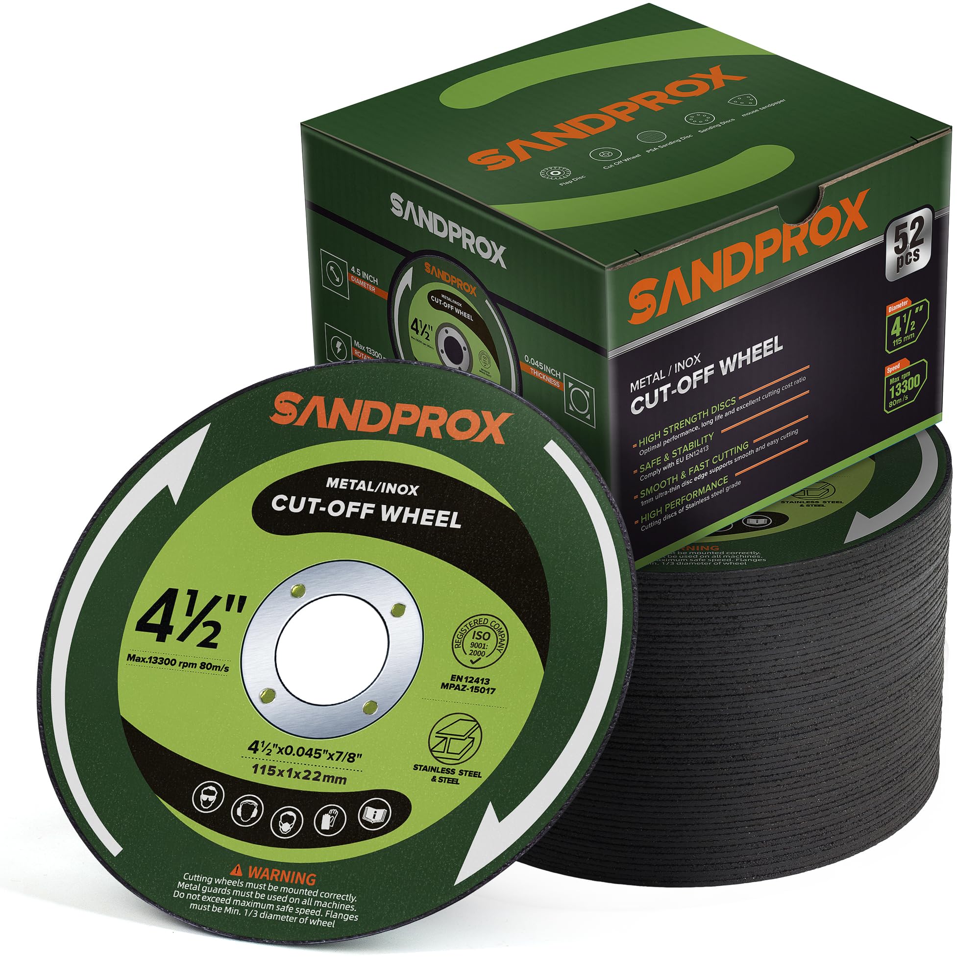 SANDPROX 52 Pack Cutting Discs for Angle Grinder 115 mm Metal and Stainless Steel Cutting Wheel 1 mm Ultra Thin Cut Off Wheels for Steel, Iron, Stainless
