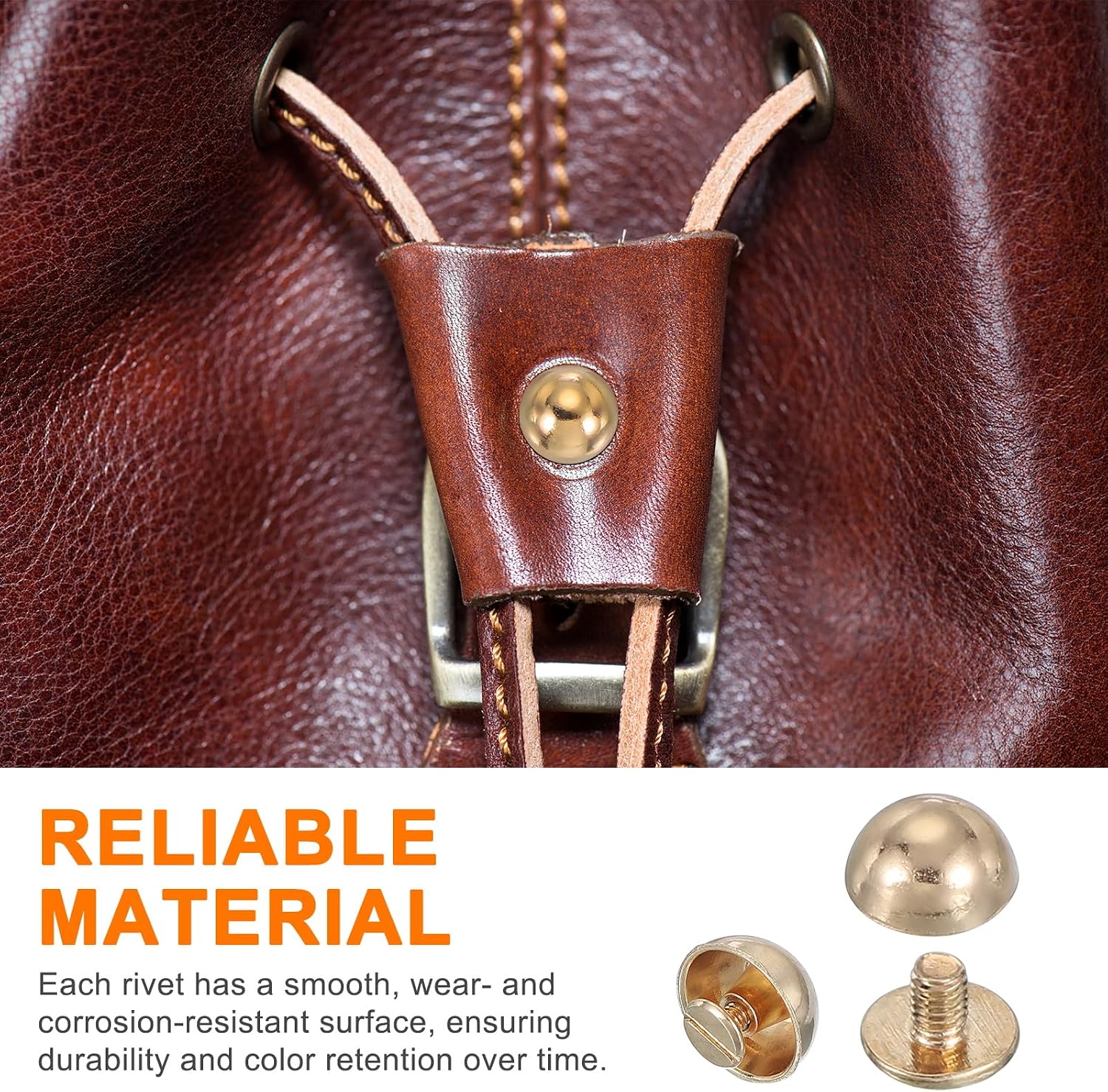 PATIKIL 9/16" Dome Spikes Studs, 100 Sets Mushroom Type Nailhead Round Head Studs Screw Back Spike Studs Rivets for Leather Clothing Craft Belts Hand Bags, Light Gold image 5