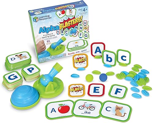 Learning Resources Alphablasters! Juego de letras y ortografía – 85 piezas, a partir de 4 años de edad, aprendizaje preescolar, juegos educativos