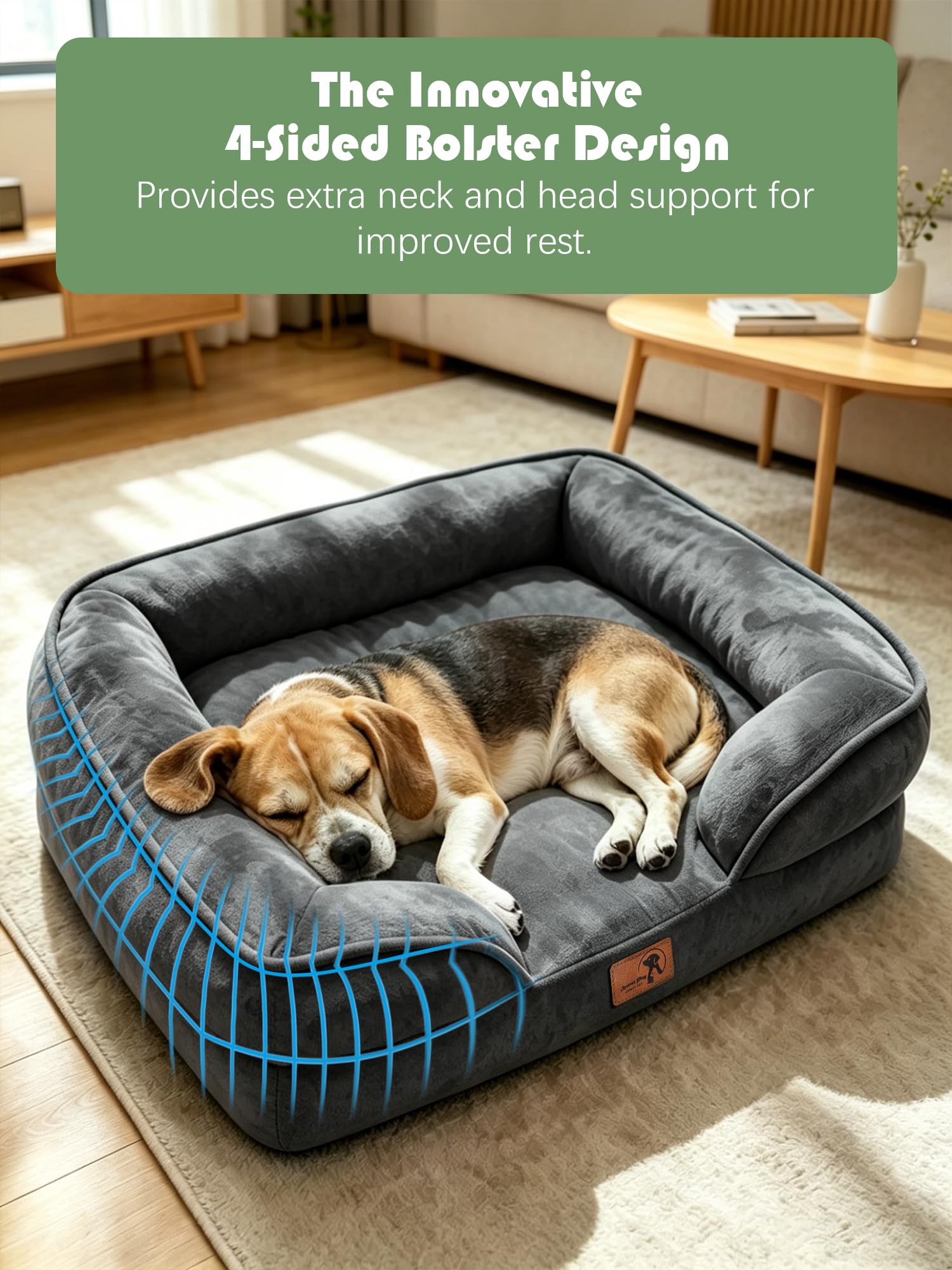 Spotted Play Orthopedic Dog Bed with Sides - Sofa Beds for Medium Dogs, Supportive Foam Pet Couch Bed with Washable Removable Cover, Waterproof Lining and Non-Slip Bottom, Dark Grey - M view 5