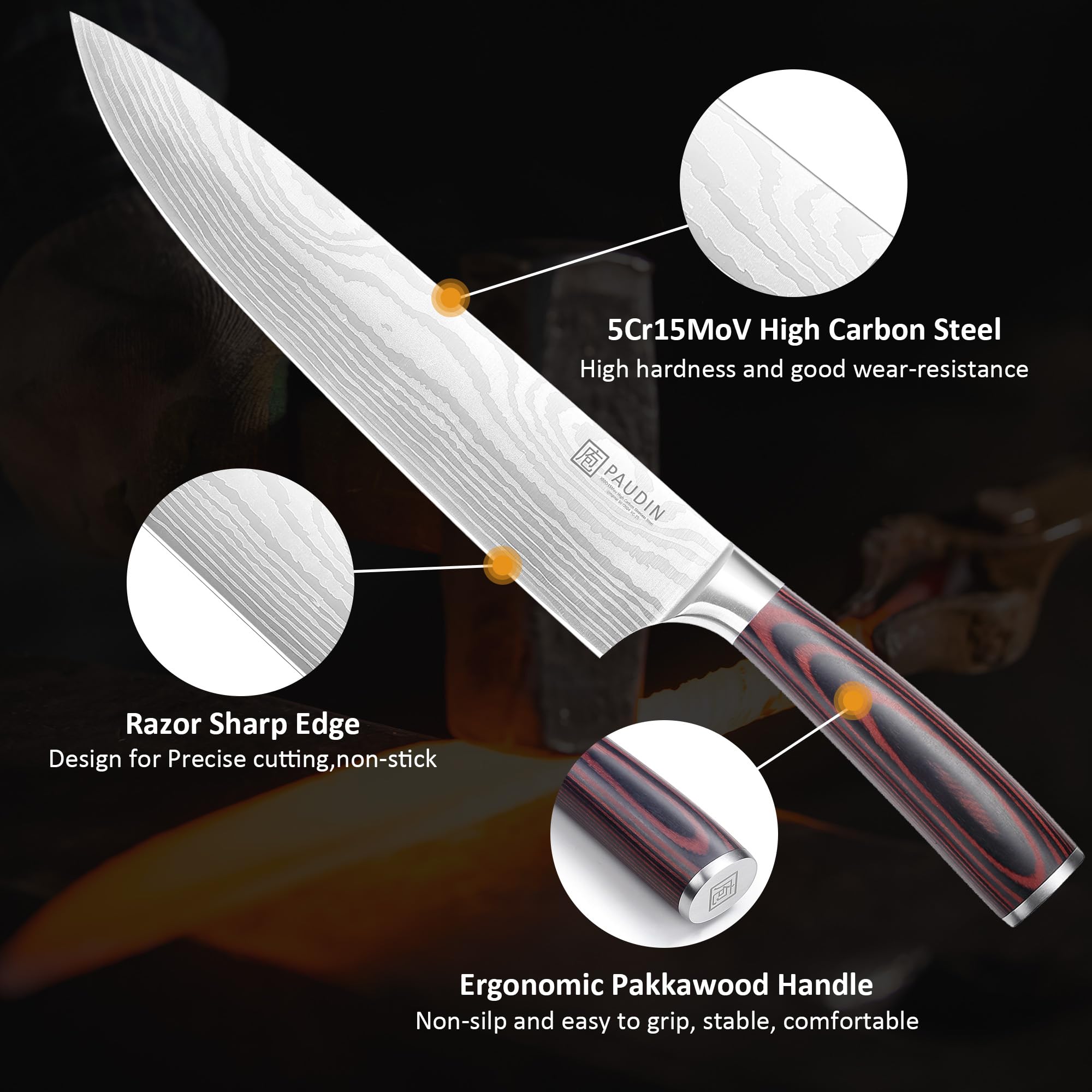 PAUDIN Chef Knife, 10 Inch Meat Knife, Ultra Sharp Kitchen Knives — Amazon image 6